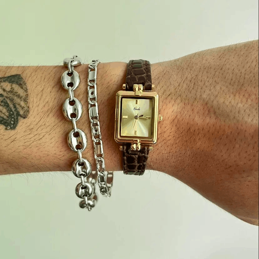 Jewelry 2000s vintage style square brown leather luxury watch Size ONE SIZE - 6 Thumbnail