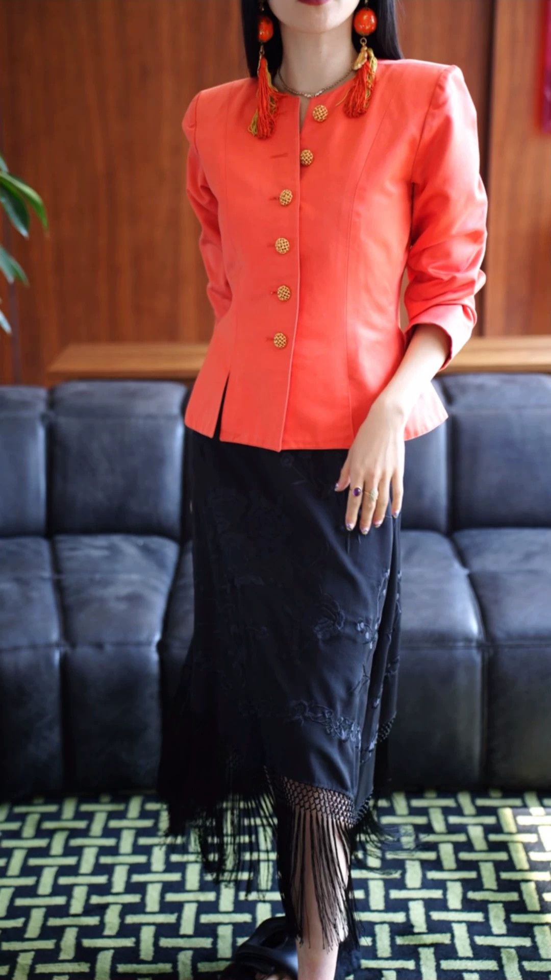 Yves Saint Laurent YSL 1993 Left Bank Orange Red Blazer Gold Buttons Women's Size XS / US 0-2 / IT 36-38 - 1 Thumbnail