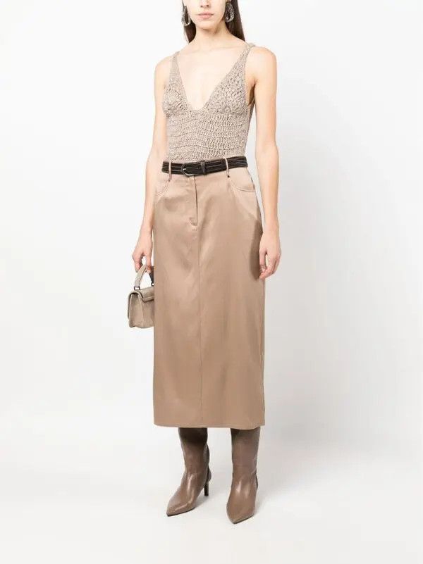 Brunello Cucinelli o1y0725 Midi Skirt in Light Brown Size 30" / US 8 / IT 44 - 5 Thumbnail