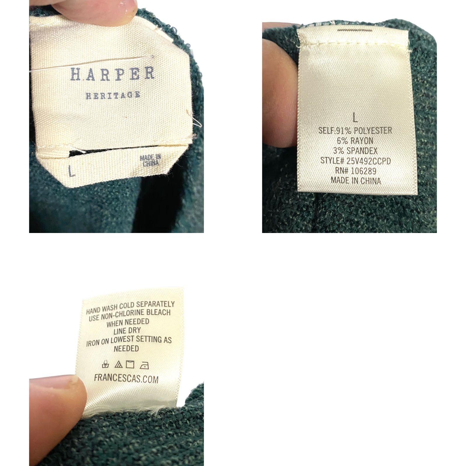 Vintage Francescas Harper Heritage Green Sweater Dress L Surplice Open Back NWT Boho, Long Sleeve, Tie Waist, V-Neck, Machine Washable Size L / US 10 / IT 46 - 8 Thumbnail