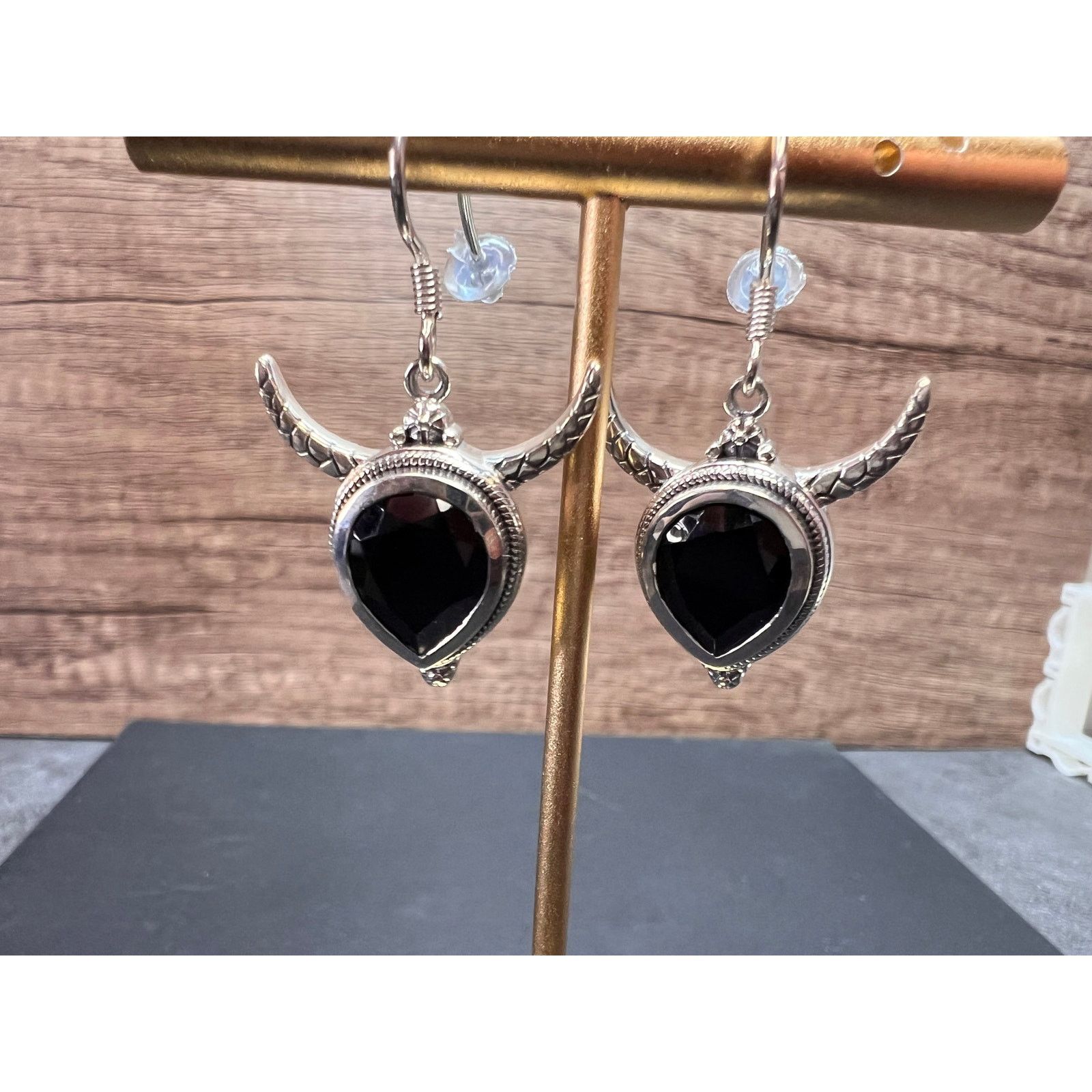 Other NEW black spinel bull head sterling silver earrings Size ONE SIZE - 5 Thumbnail
