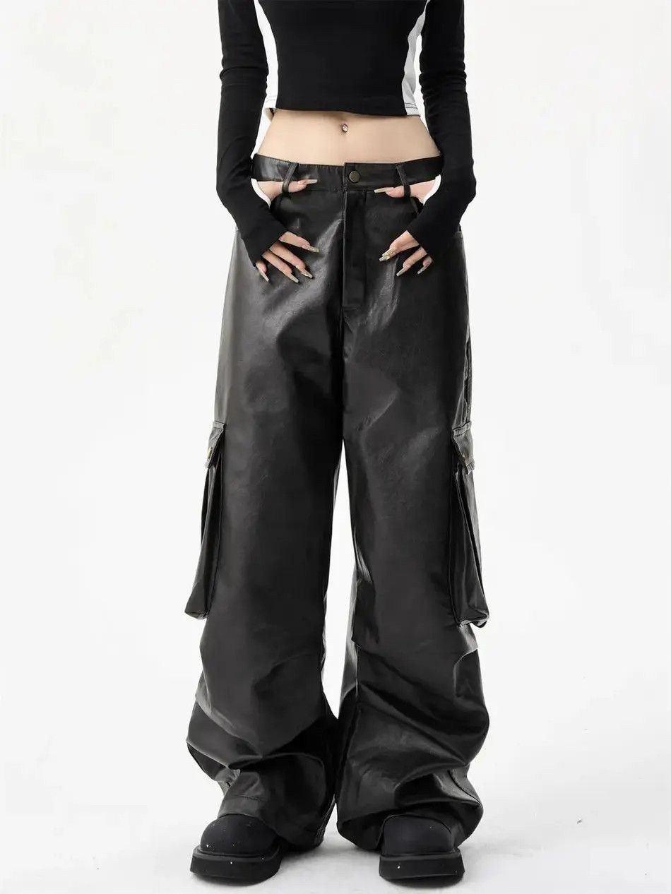Japanese Brand × Vintage large pocket wide leg leather pants Size US 32 / EU 48 - 4 Thumbnail