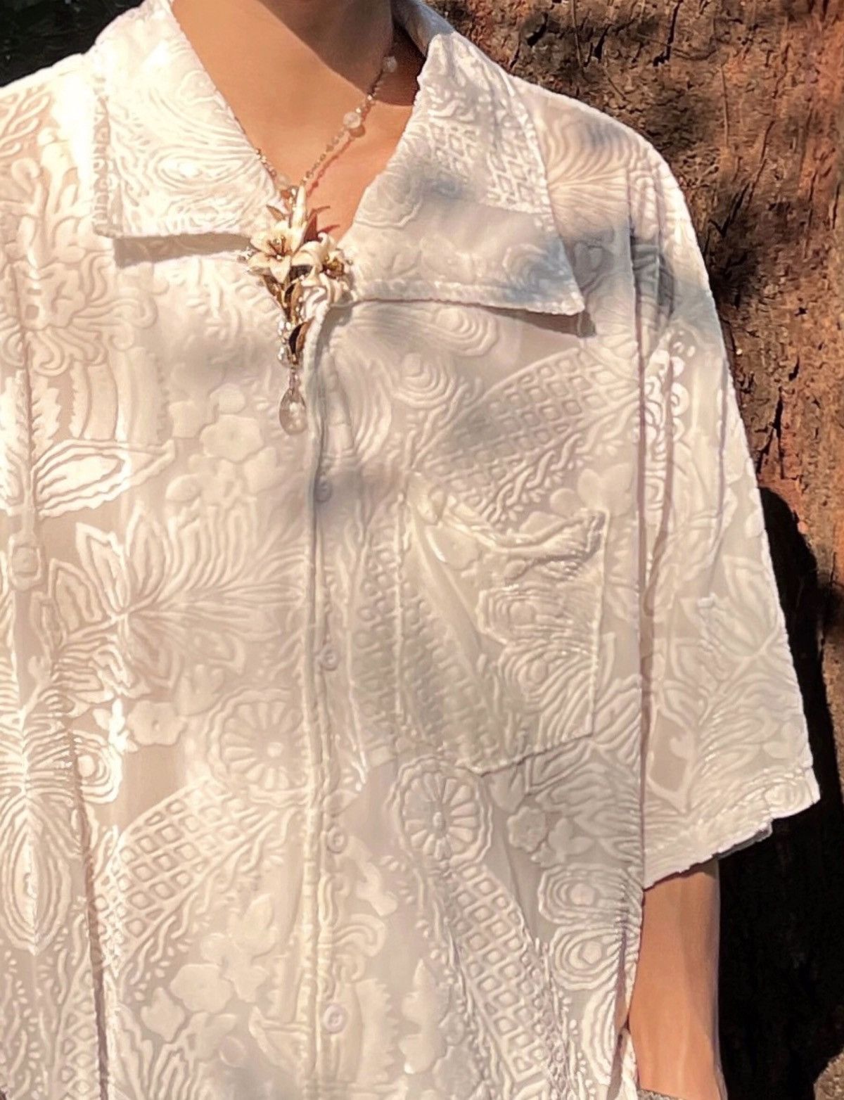 Japanese Brand × Vintage Retro floral lace cuban collar button up shirt Size US L / EU 52-54 / 3 - 5 Thumbnail