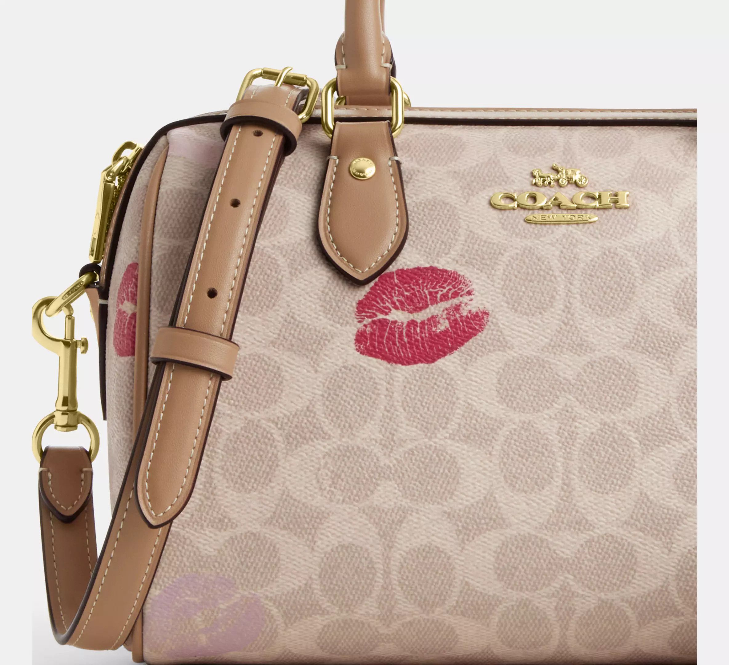 Coach Rowan Satchel Bag With Lips Print CZ934 sand multi color Size ONE SIZE - 11 Thumbnail