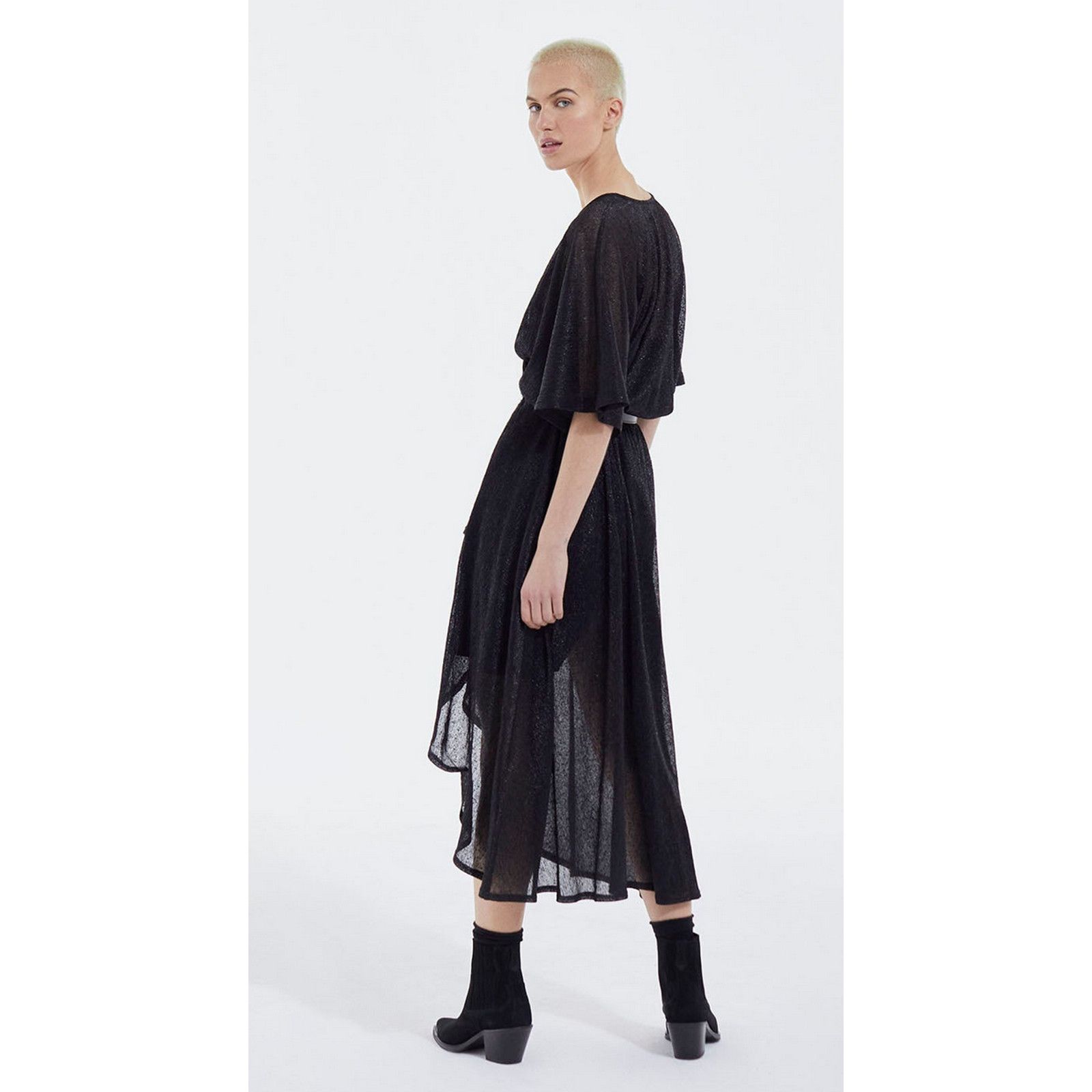 The Kooples The Kooples Sheer Metallic High Low Draped Midi Dress 1/S Size S / US 4 / IT 40 - 3 Thumbnail