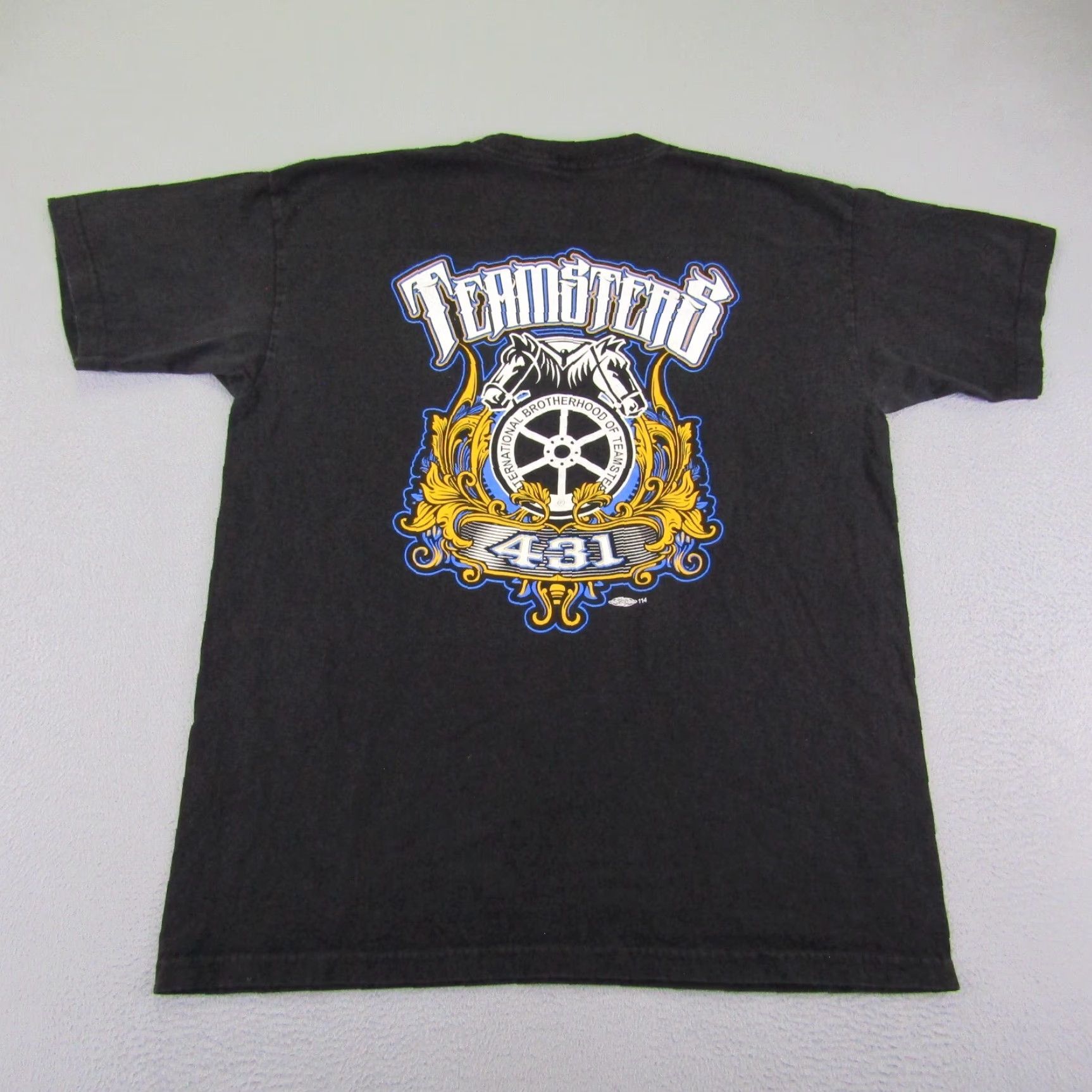 Vintage VINTAGE Teamsters Shirt Bayside Mens XL Black Cotton Knit Crew Neck Short Sleeve Logo Graphic Print USA 431 Fresno California USA Size US XL / EU 56 / 4 - 4 Thumbnail