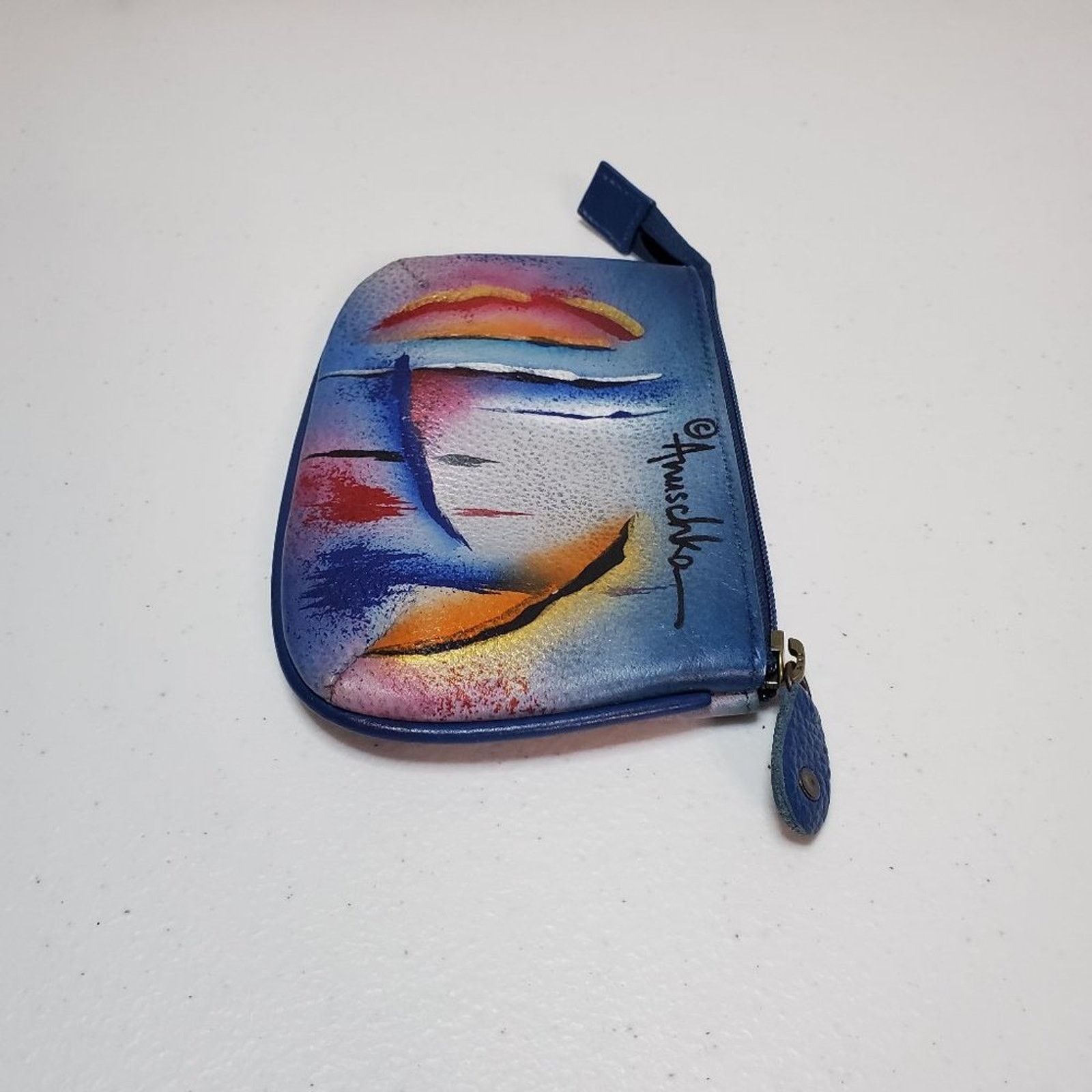 Designer Anuschka Abstractions Hand Painted Leather Coin Pouch Size ONE SIZE - 3 Thumbnail