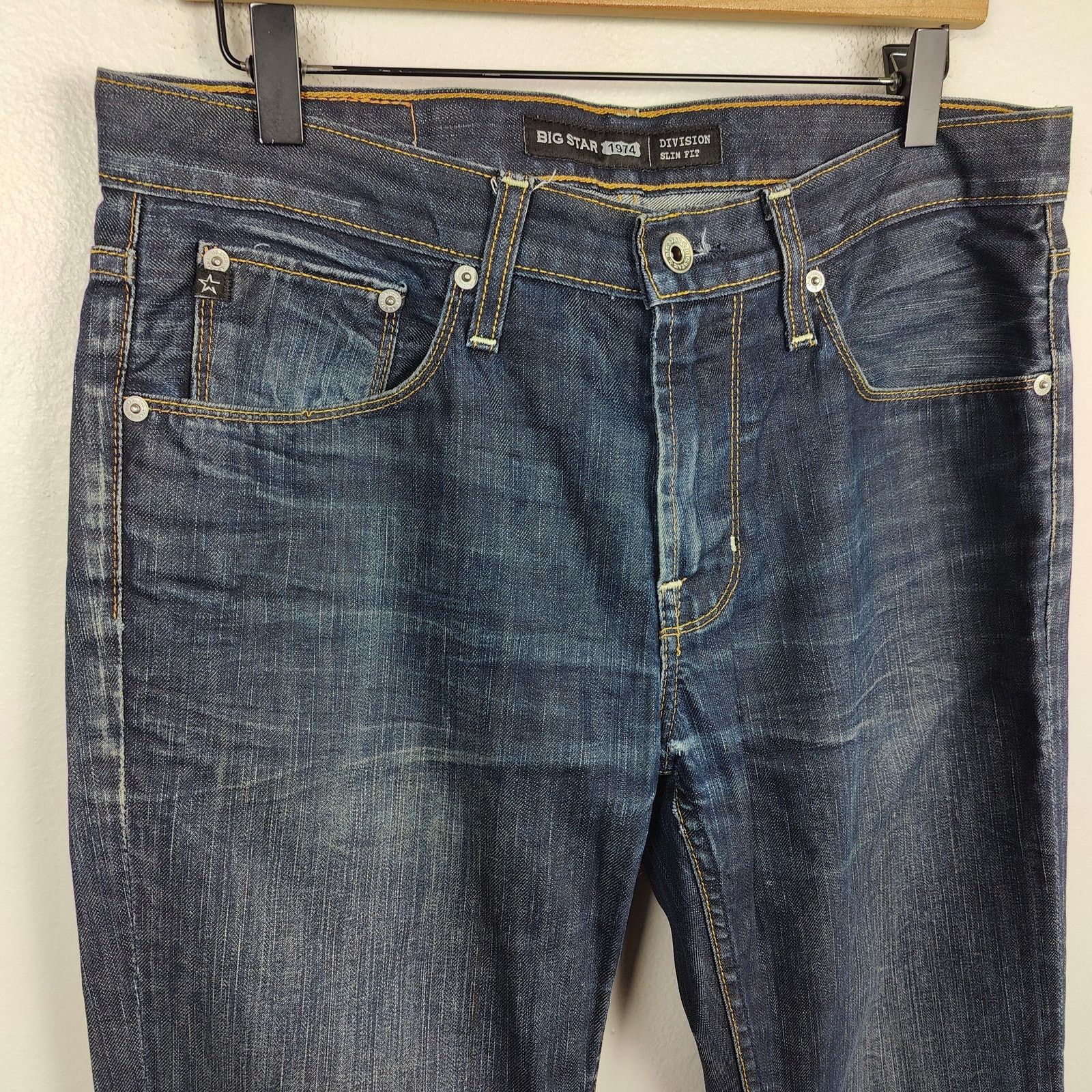 Big Star Big Star Division Slim Fit Jeans Men 32 Dark Wash Whiskering Size US 32 / EU 48 - 2 Thumbnail