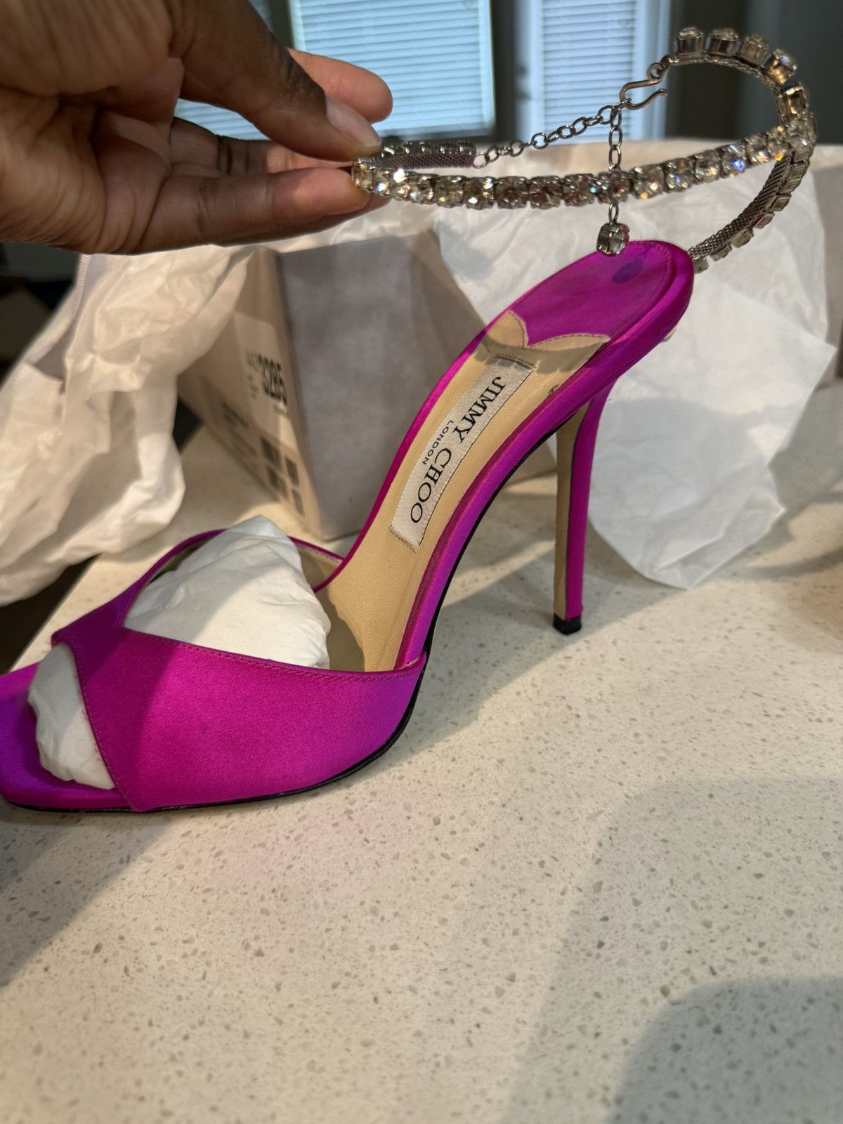 Jimmy Choo Saeda Suede Crystal Ankle-Strap Sandal Size US 9.5 / IT 39.5 - 5 Thumbnail