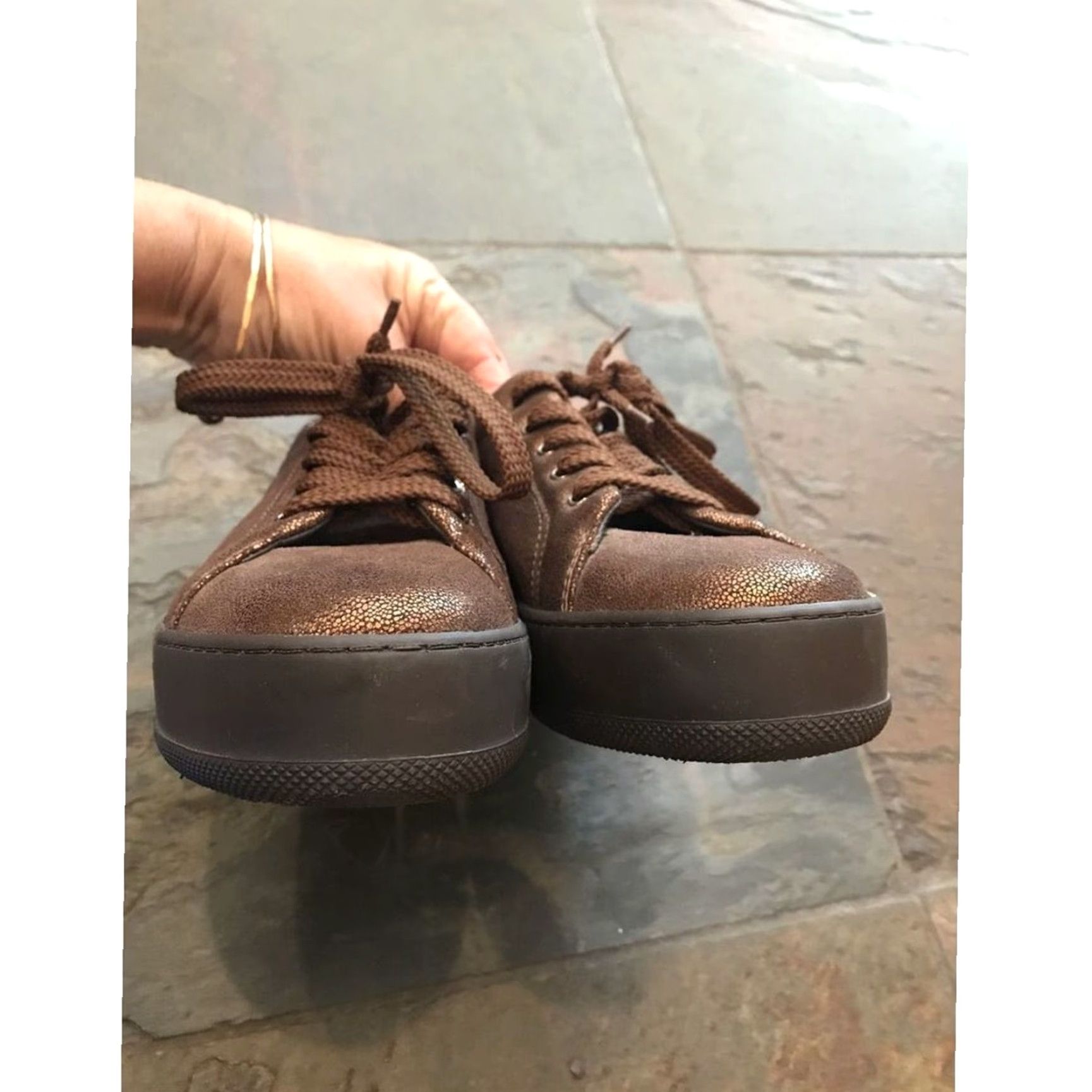 Max Mara Max Mara Women Copper Metallic Maxiv Leather Lace Up Tie Sneakers EU 38 US 7.5 Size US 8 / IT 38 - 4 Thumbnail