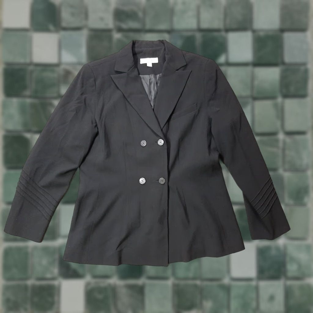 Vintage Larry Levine Dressbarn Blazer Jacket Women's Size 14 Black Herringbone Polyester Long Sleeve Button Size XL / US 12-14 / IT 48-50 - 1 Thumbnail