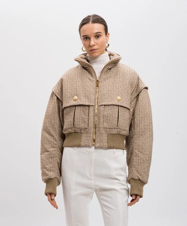 Balmain o1loc1c0526 Bomber Jacket in Beige Size XS / US 0-2 / IT 36-38 - 2 Thumbnail
