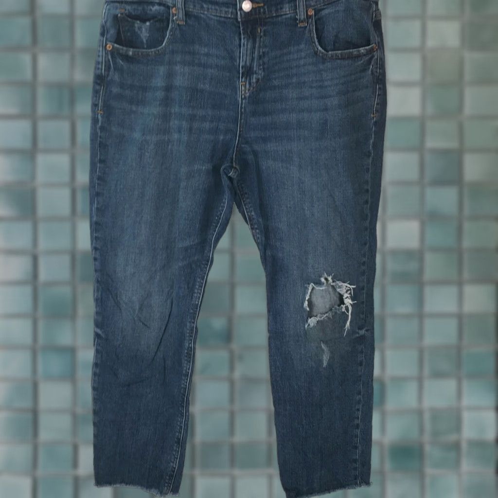 Old Navy VINTAGE Old Navy Denim Jeans Womens 12 Straight Fit Distressed Mid Rise Blue 26 Inch Inseam Size 34" / US 12 / IT 48 - 1 Thumbnail