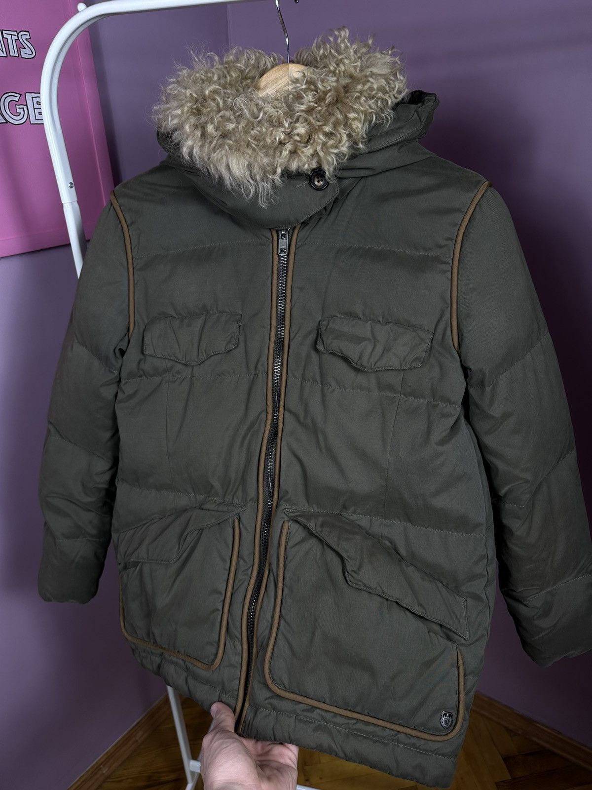 The Kooples The Kooples Down Jacket Puffer Parka Shearling Fur Khaki Size S / US 4 / IT 40 - 4 Thumbnail