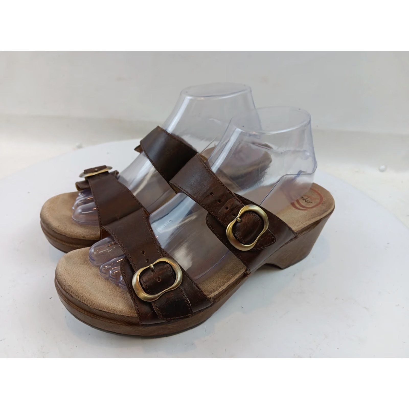 Dansko Dansko Women's Sandals Brown Leather Slide Mule Dual Buckles Open Toe Wedge Strappy Size US 10 / IT 40 - 3 Thumbnail