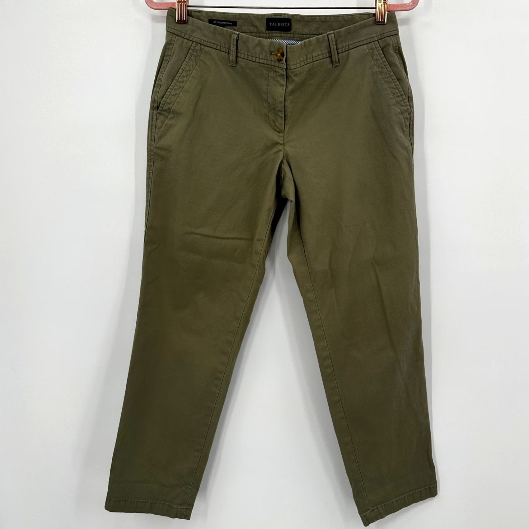Talbots Talbots Olive Green Relaxed Chino Pants 4 Petite Cotton Stretch Capsule Timeless Chino Pants Petite Womens Pants Green Medium? Size 27" / US 4 / IT 40 - 4 Thumbnail