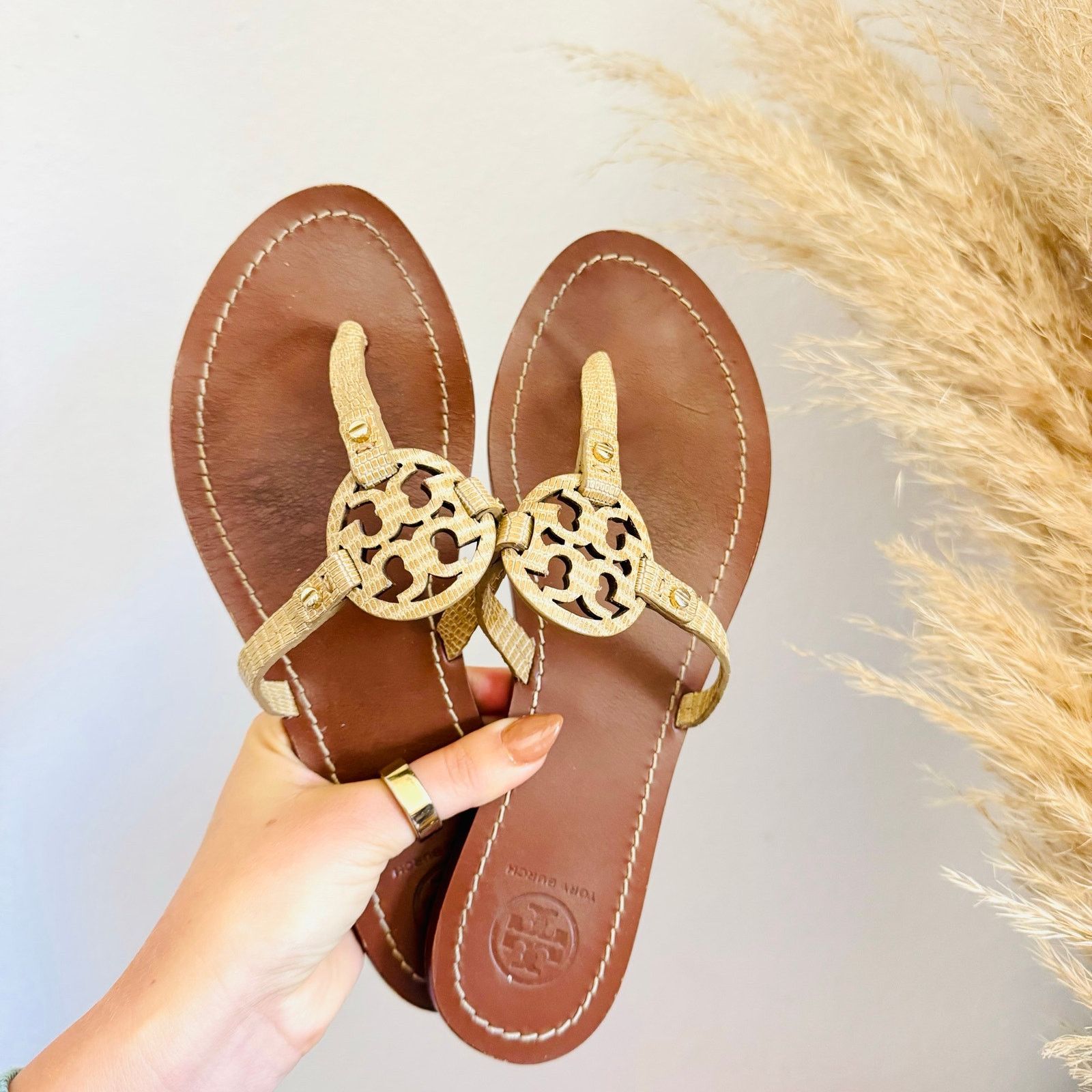 Tory Burch TORY BURCH Beige Brown Print Mini Miller $258 Slides Sandals Size US 8.5 / IT 38.5 - 6 Thumbnail