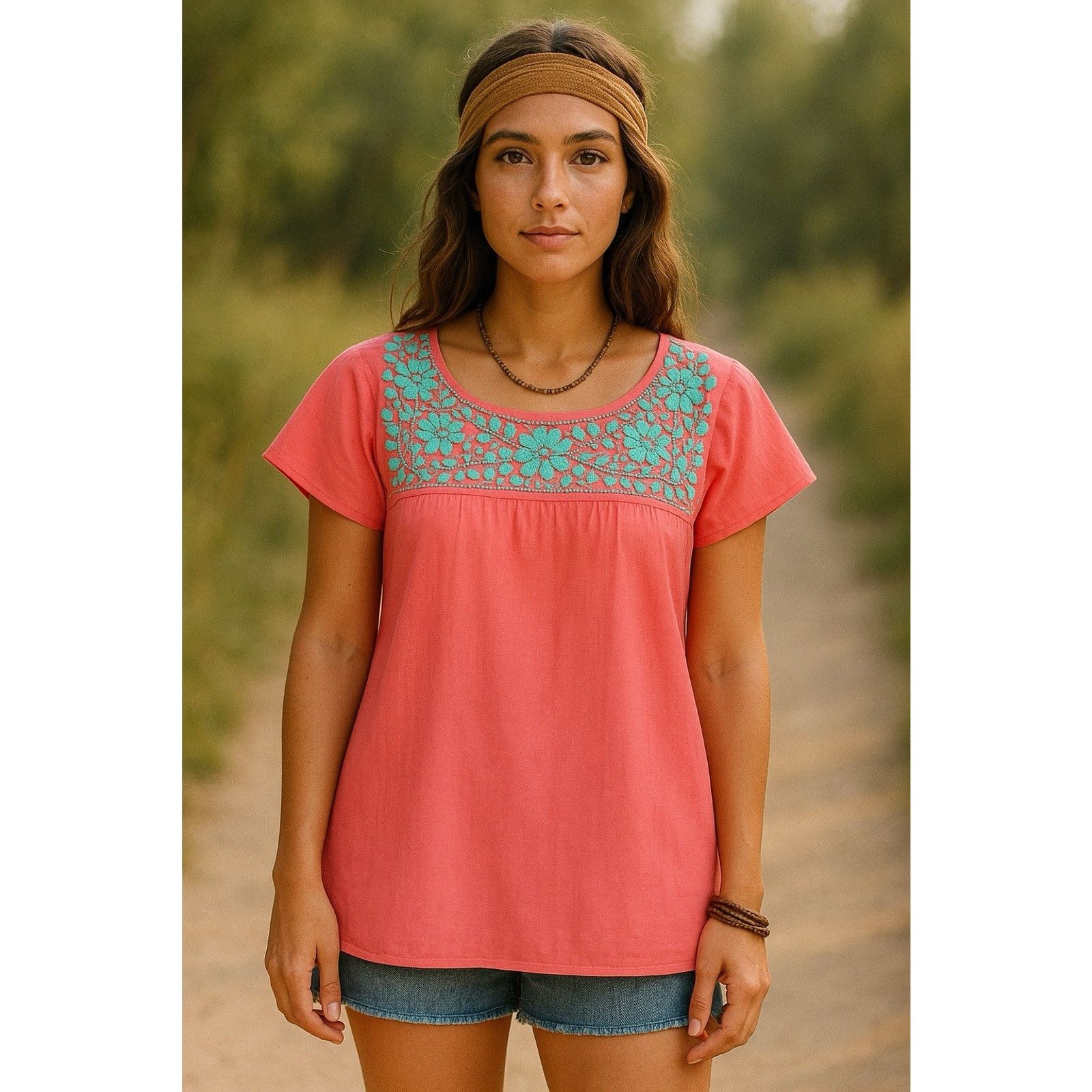 Other Mexican Floral Embroidered Pink Salmon Peasant Blouse M NEW Size M / US 6-8 / IT 42-44 - 1 Thumbnail