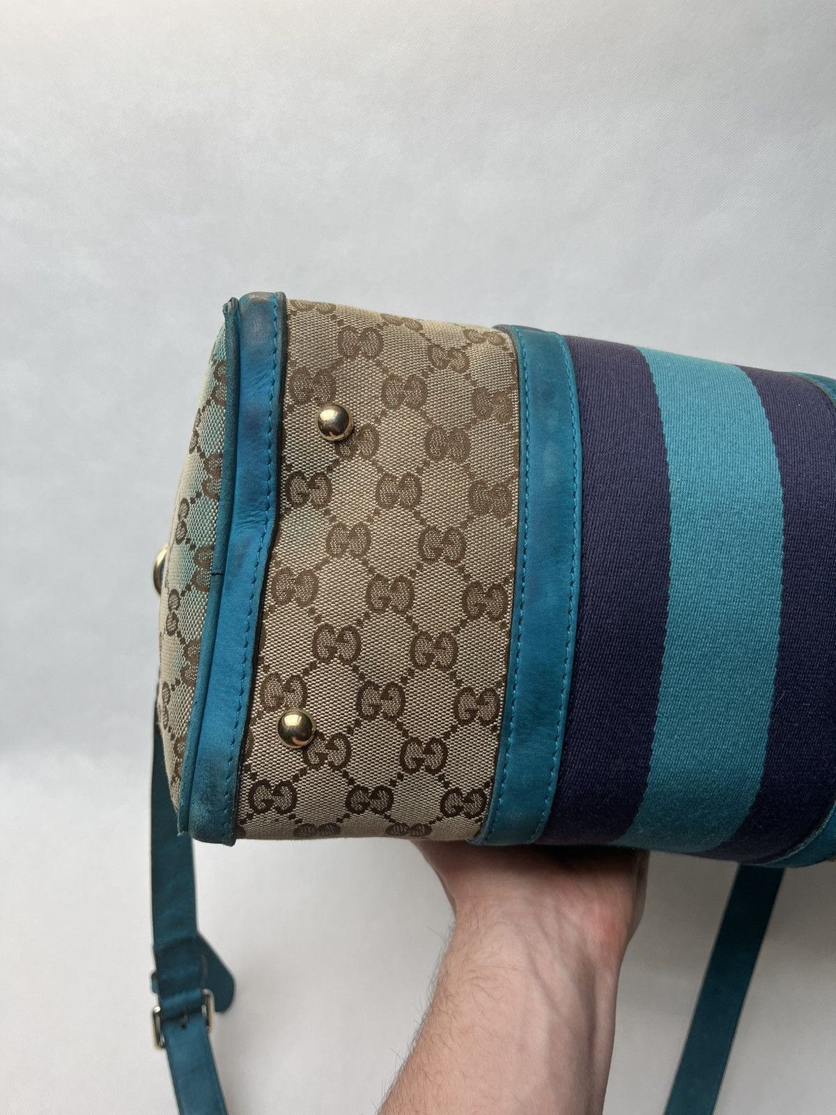 Gucci Vintage Gucci Web Boston GG canvas stripe shoulder handbag Size ONE SIZE - 14 Thumbnail