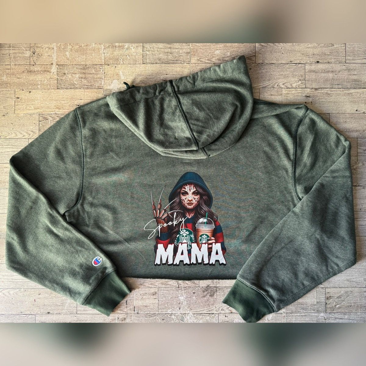 Champion Spooky Mama, Coffee & Halloween, Reworked Cropped Hoodie Size M / US 6-8 / IT 42-44 - 5 Thumbnail