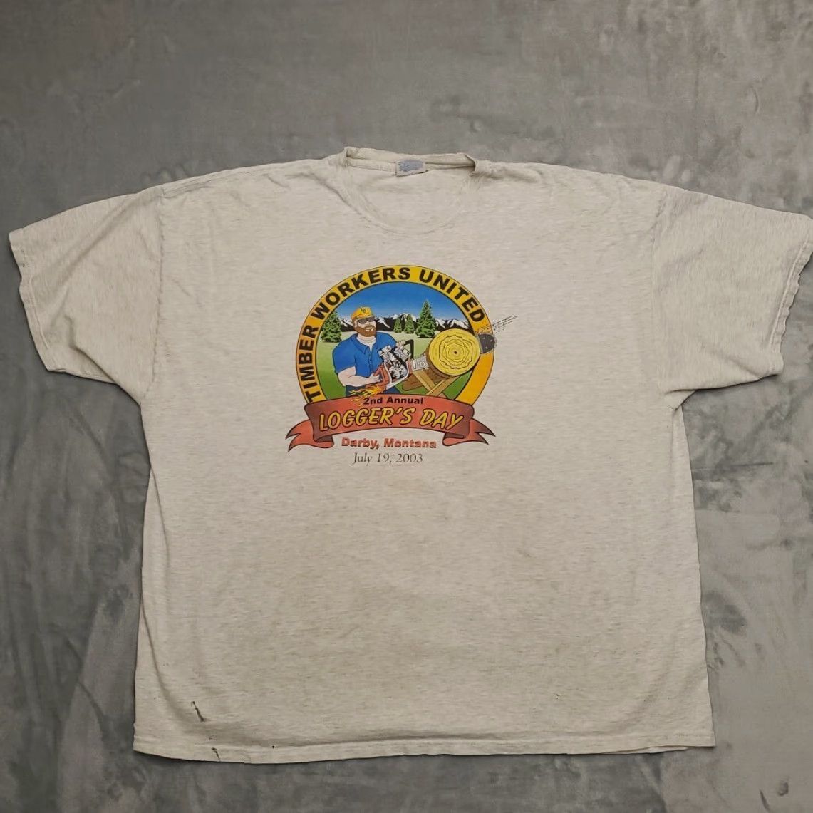Vintage VTG Timber Workers United Shirt Mens 3XL White Crewneck T-Shirt USA Nature Outdoor 2nd Annual Y2K Mens Size US XXL / EU 58 / 5 - 2 Thumbnail