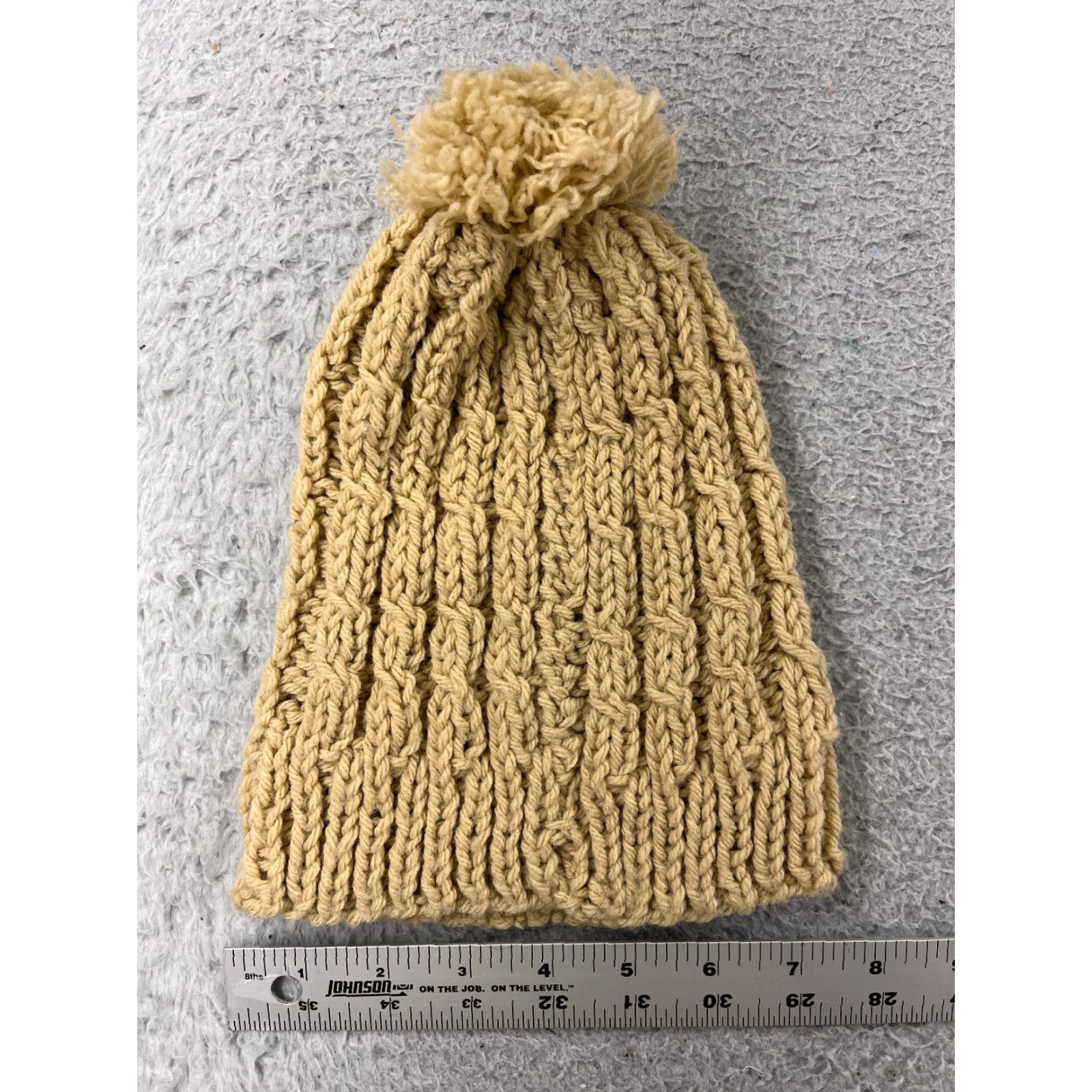 Vintage Beanie Toque Womens One Size Beig Twisted Cable Knit Acrylic Winter Ski Pom Size ONE SIZE - 3 Thumbnail