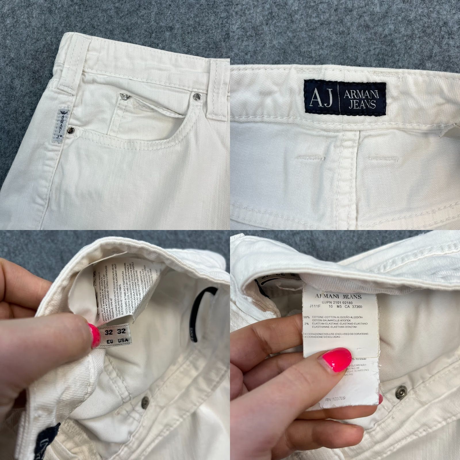 Vintage Armani Jeans Jeans Straight 32 30 UK 12 White Low Rise Studded Stretch Womens Mens Girls Size 34" / US 12 / IT 48 - 8 Thumbnail