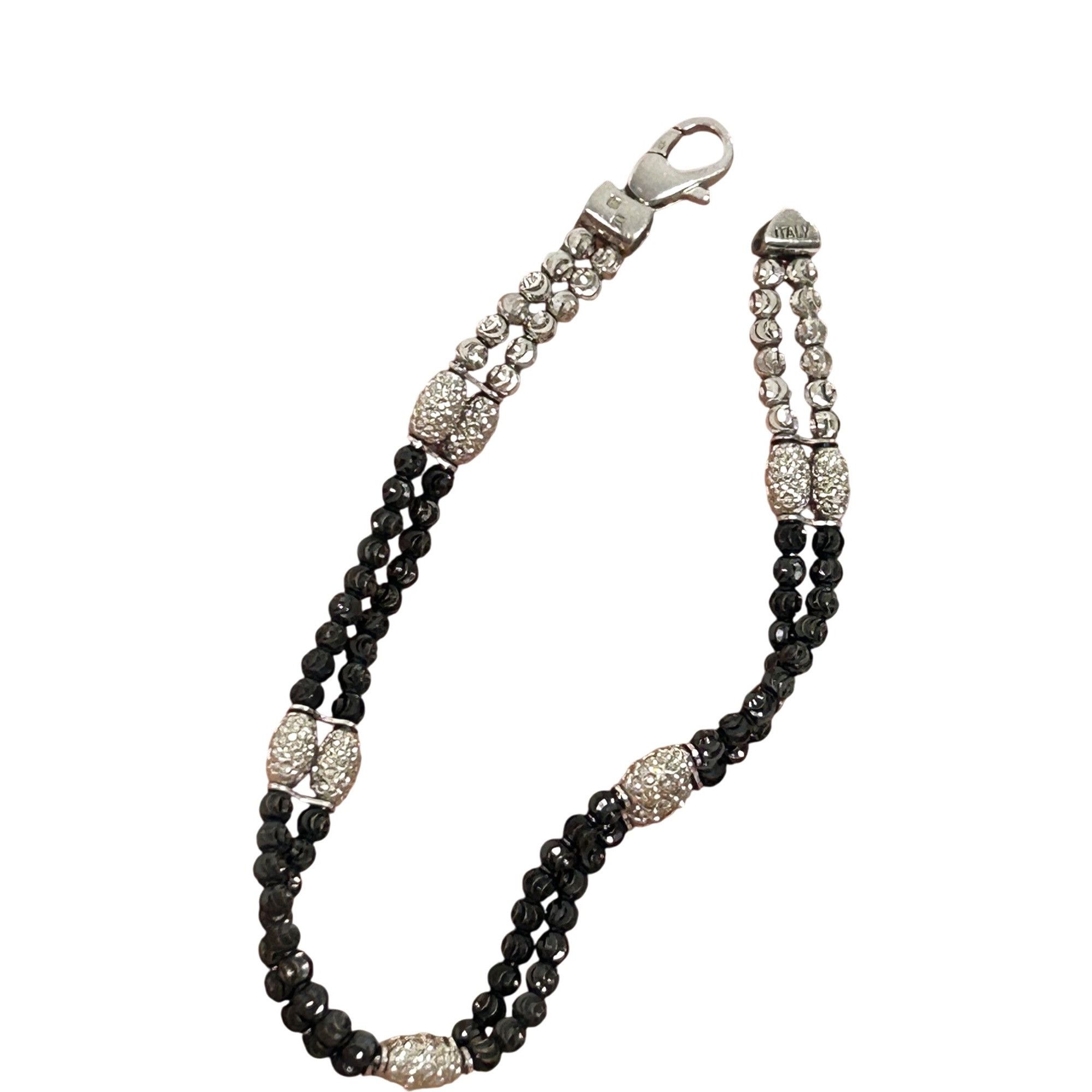 Other Bracelet 925 Sterling Silver Black Faceted Beads Italy Vtg 7 Size ONE SIZE - 1 Thumbnail