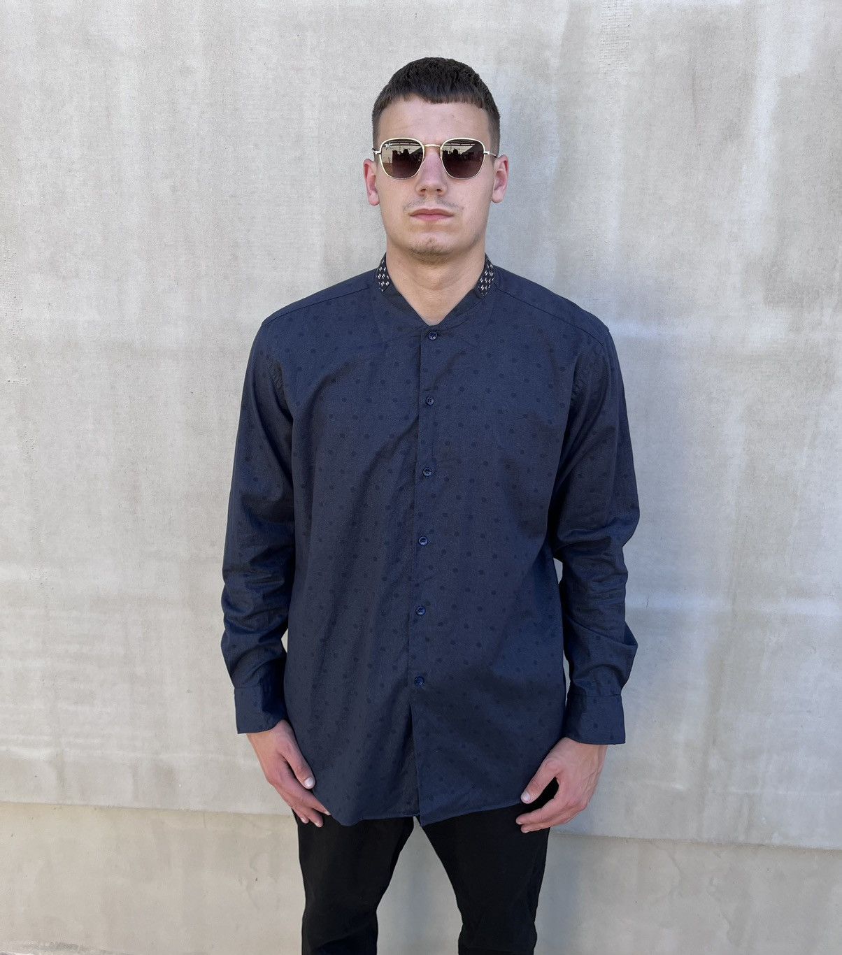 Etro Etro Polka Dot Shirt Band Collar Dark Blue Italy Size M Mens Size US XXL / EU 58 / 5 - 1 Thumbnail