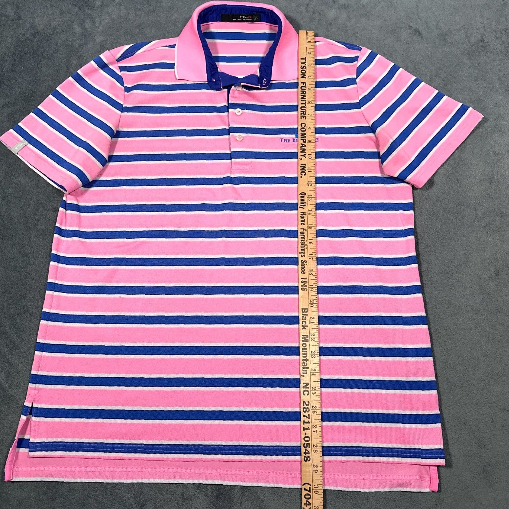 RLX Ralph Lauren RLX Ralph Lauren Polo Shirt Mens Large Pink Blue Stripe Biltmore Stitched Logo Size US L / EU 52-54 / 3 - 6 Thumbnail