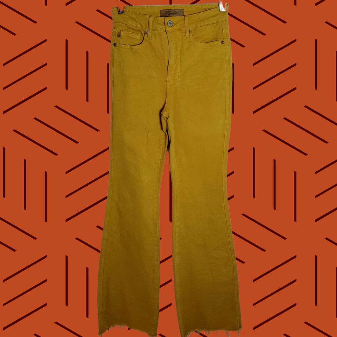 Denime Judy Blue Los Angeles Flared Jeans Mustard Denim Size 0 Womens Regular Stretch Cotton Spandex JB86713 Size 25" / US 0 / IT 36 - 1 Thumbnail