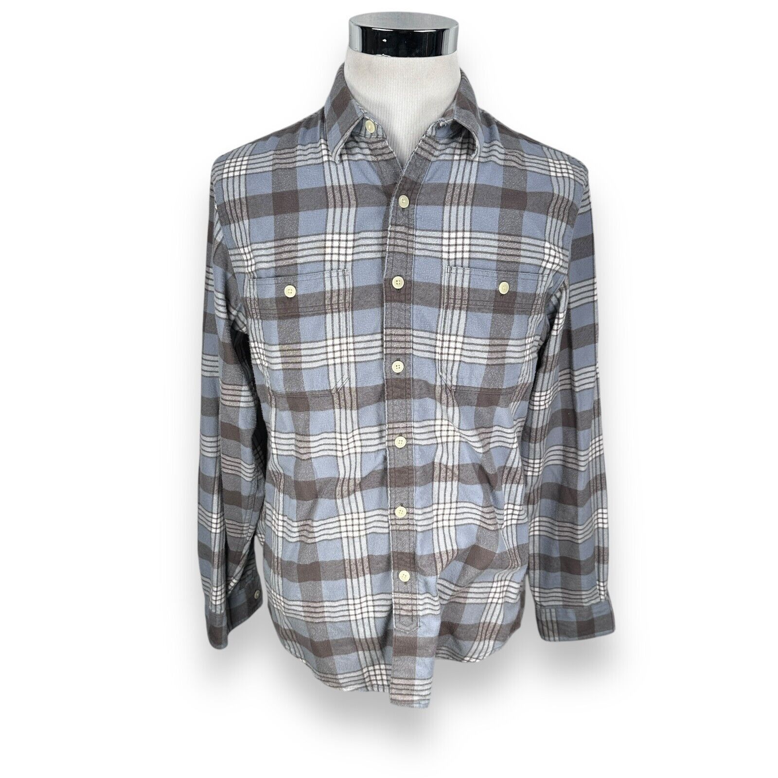 J.Crew J.Crew Flannel Shirt Mens Medium Gray Blue Plaid Button Up Size US M / EU 48-50 / 2 - 1 Thumbnail