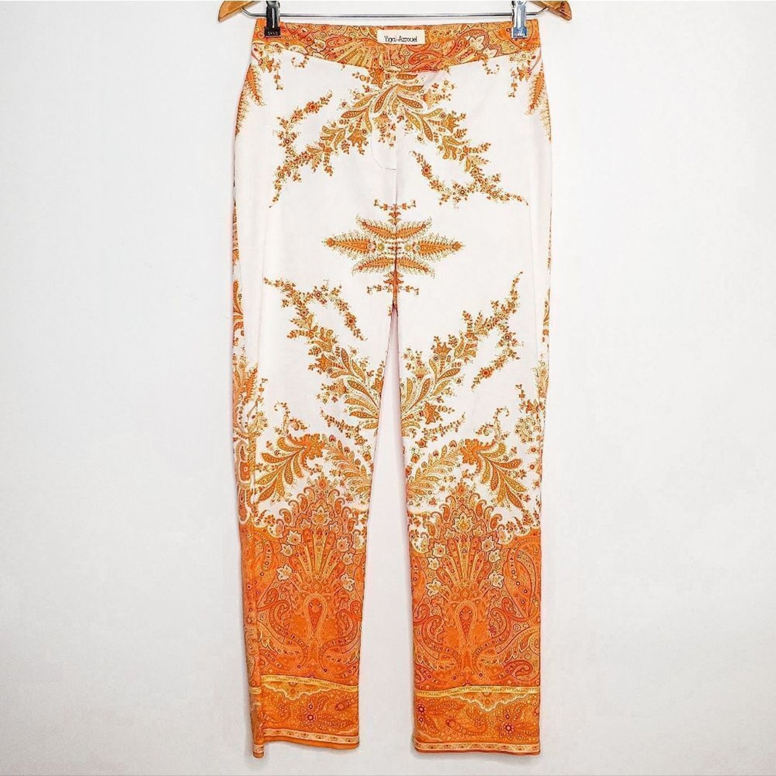 Yigal Azrouel Vintage Y2K 00s Yigal Azrouel Orange White Paisley Pants 4 Size 27" / US 4 / IT 40 - 2 Thumbnail