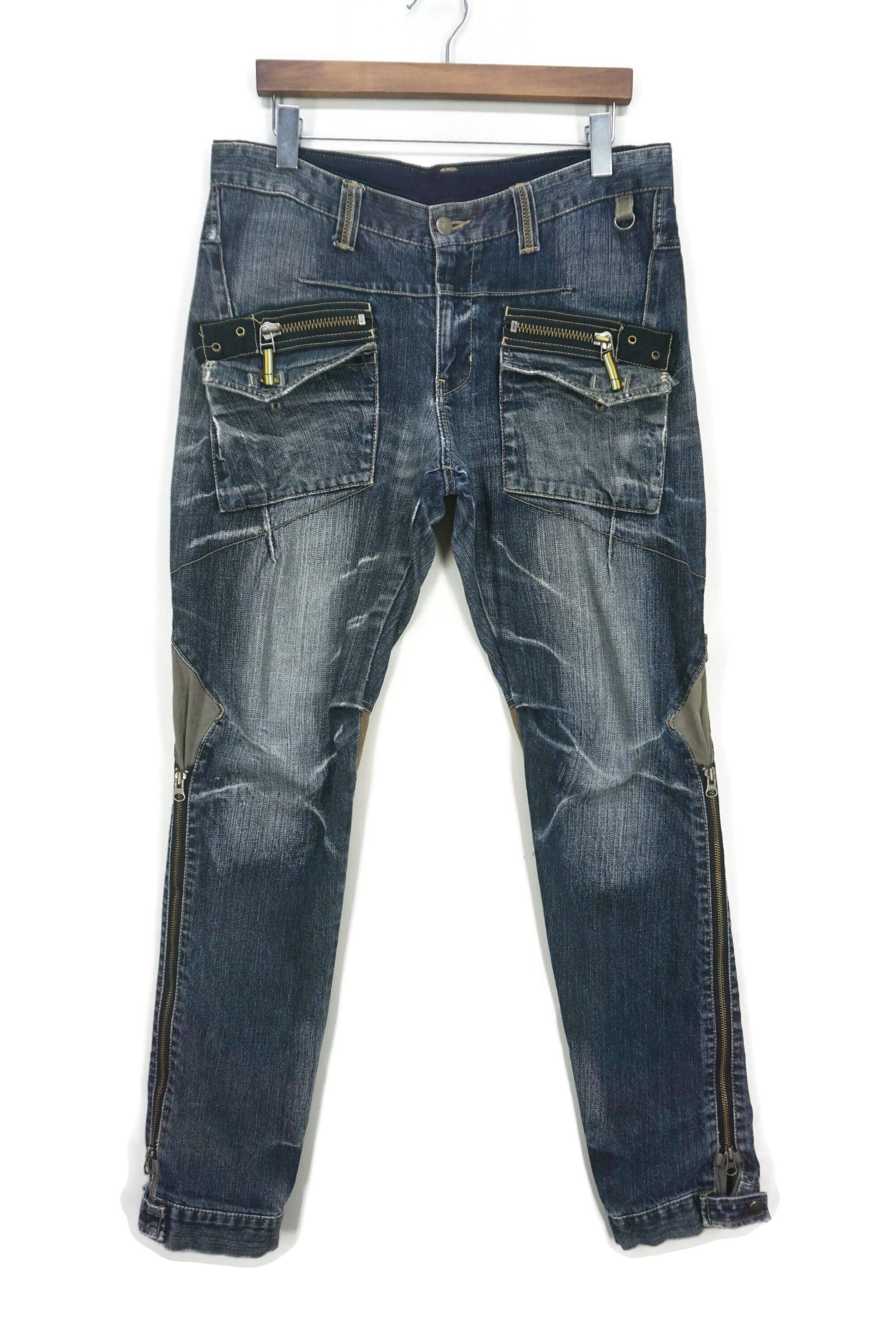 Japanese Bondage Multi Zipper Adjustable Denim W34xL32.5
