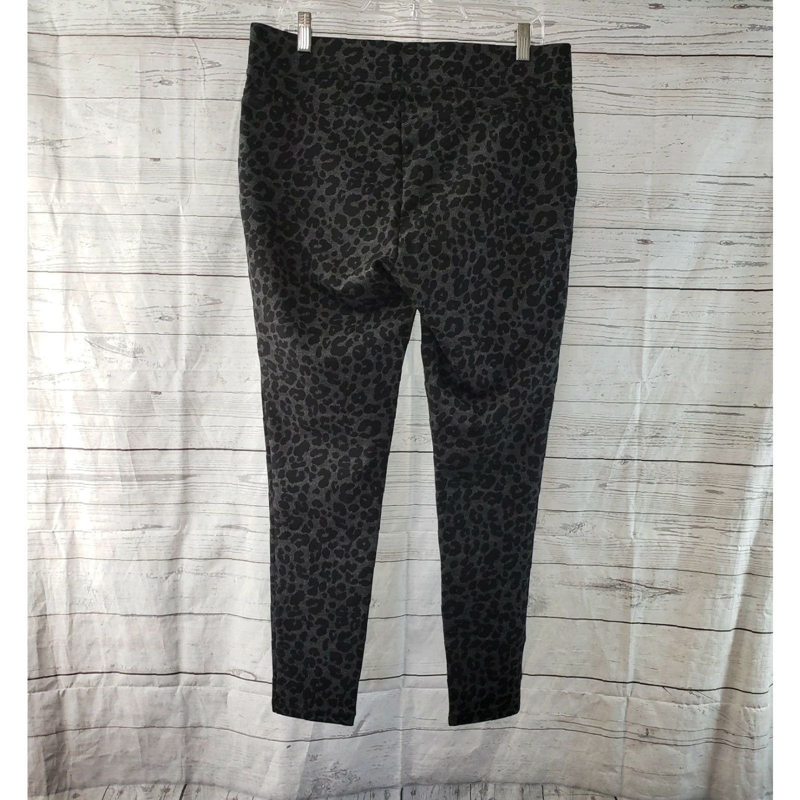 Loft Ann Taylor LOFT Leggings Sz Large Black Gray Animal Print Mid Rise Womens Size 36" / US 14 / IT 50 - 3 Thumbnail