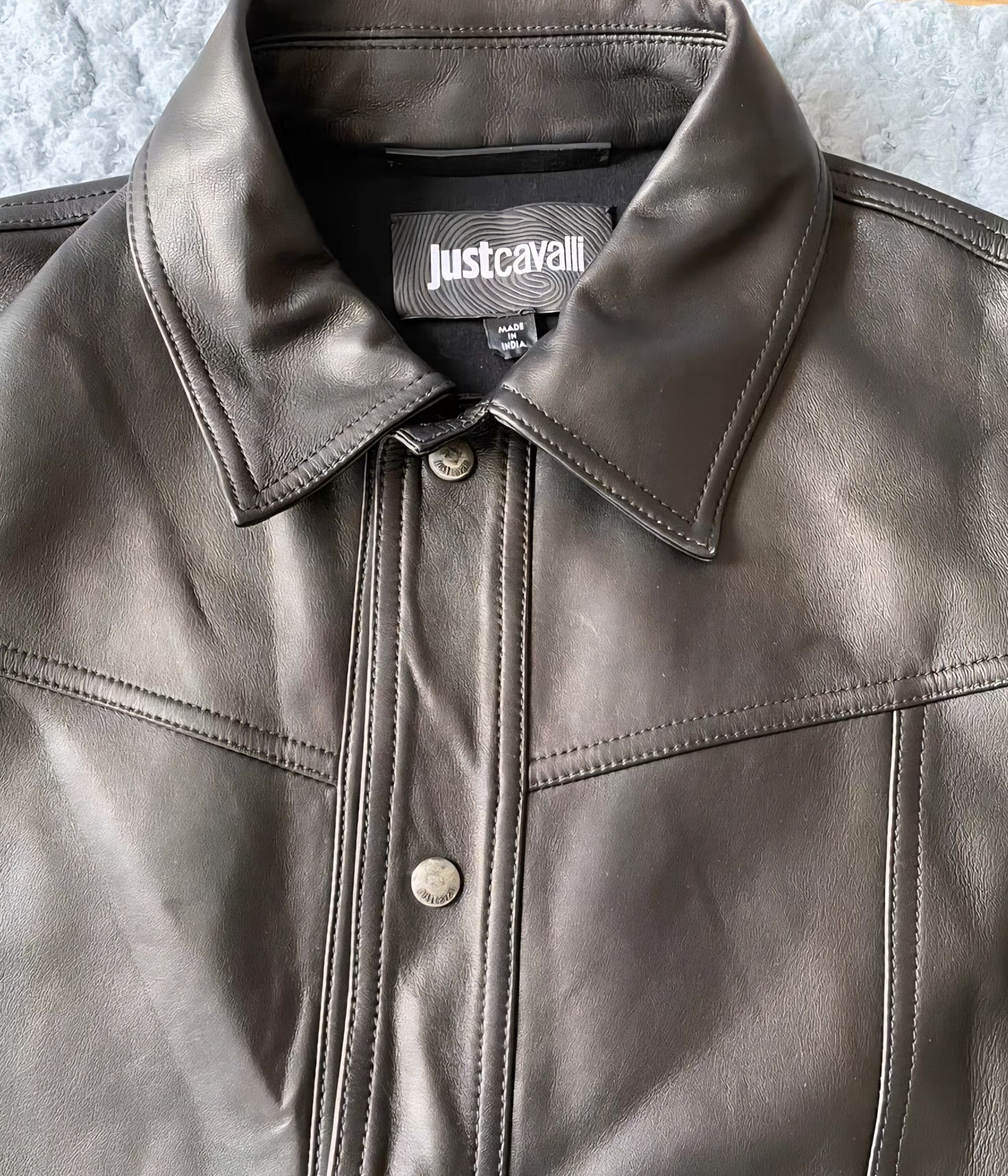 Just Cavalli Just Cavalli Men's Black Riveted Leather Jacket Size 48 Size US M / EU 48-50 / 2 - 2 Thumbnail