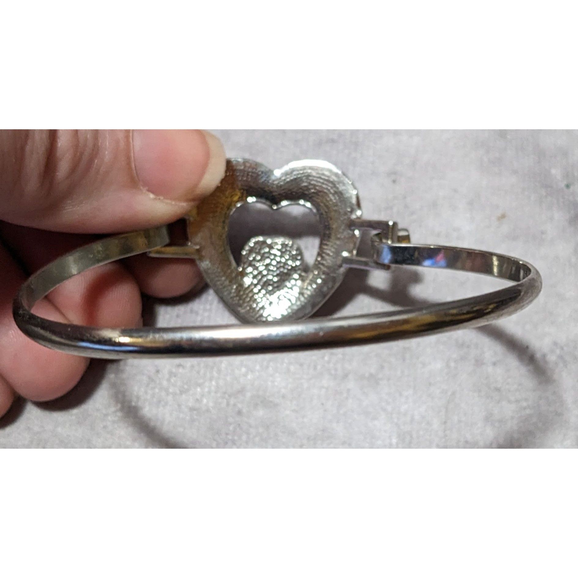 Other Silver And Red Gemmed Heart Bangle Bracelet Size ONE SIZE - 7 Thumbnail