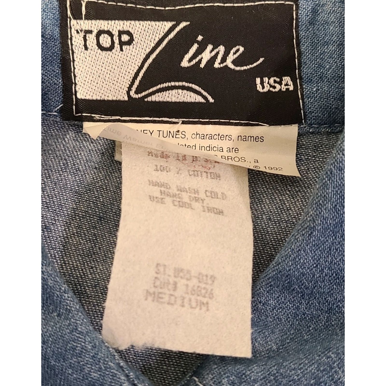 Denime VINTAGE Top Line USA Denim Button-Up Long Sleeve Embroidered Looney Tunes Plaid Collared Shirt M Women Blue 100% Cotton USA-made Embroidered Logo Size M / US 6-8 / IT 42-44 - 3 Thumbnail