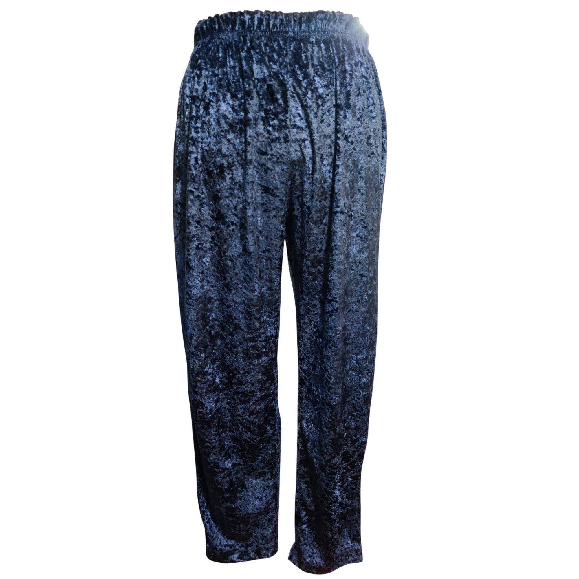 Vintage Womens L Pants Navy Crushed Velour Elastic Waist Soft Stret Size 33" - 1 Thumbnail