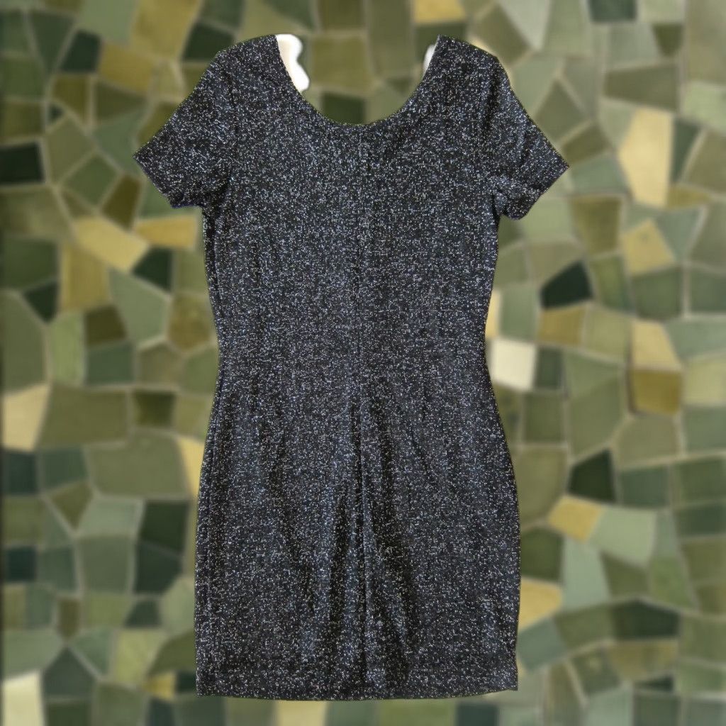 Vintage VINTAGE By Choice Stretch Black Silver Sparkle Short Sleeve Tunic Sheath Dress 11 Size 32" / US 10 / IT 46 - 1 Thumbnail
