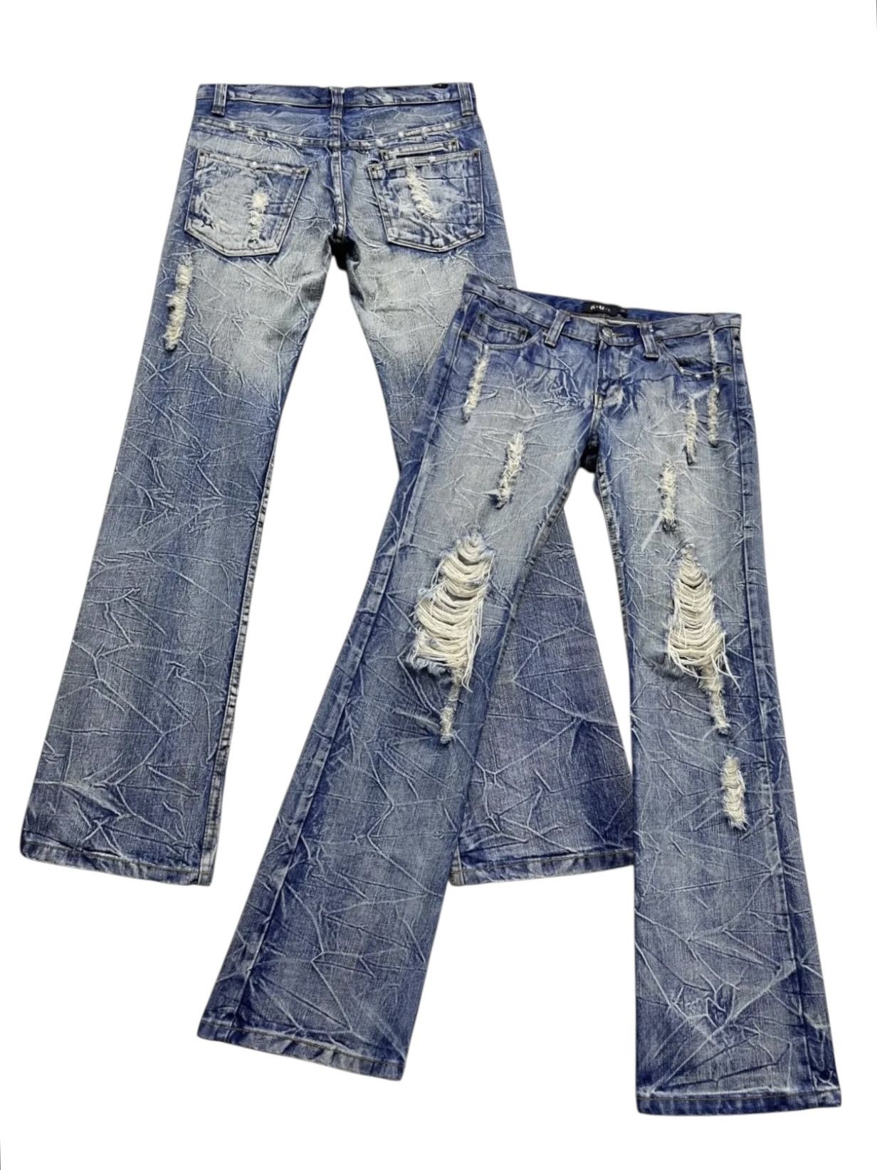 Japanese Brand SICK🔥Vtg KUI Acid Wash Ripped Flare Denim Size US 31 - 4 Thumbnail