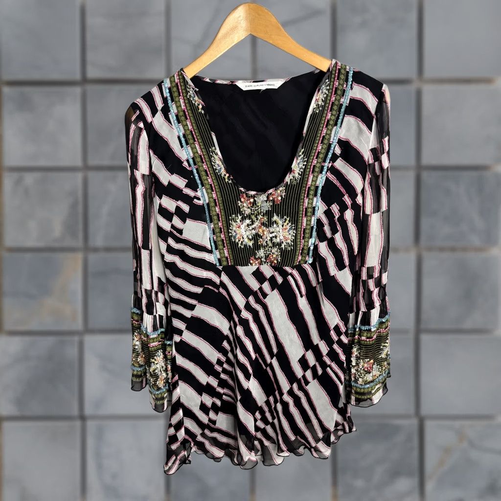 Diane von Furstenberg Diane von Furstenberg Blouse Womens Embroidered Sheer Boho Top Medium Size S / US 4 / IT 40 - 1 Thumbnail