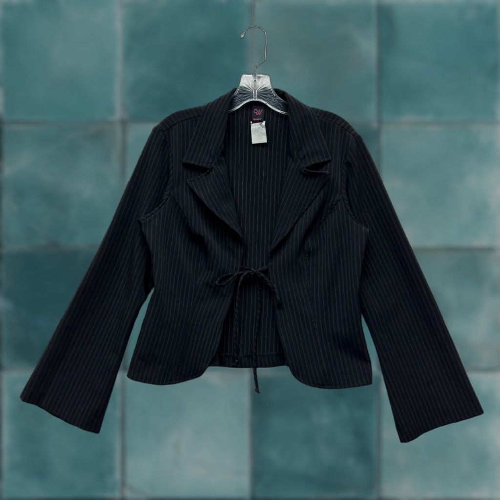 Vintage VINTAGE 90s Y2K Blazer Jacket Top Large Black Open Tie Front Corpcore Office Womens L Size L / US 10 / IT 46 - 1 Thumbnail