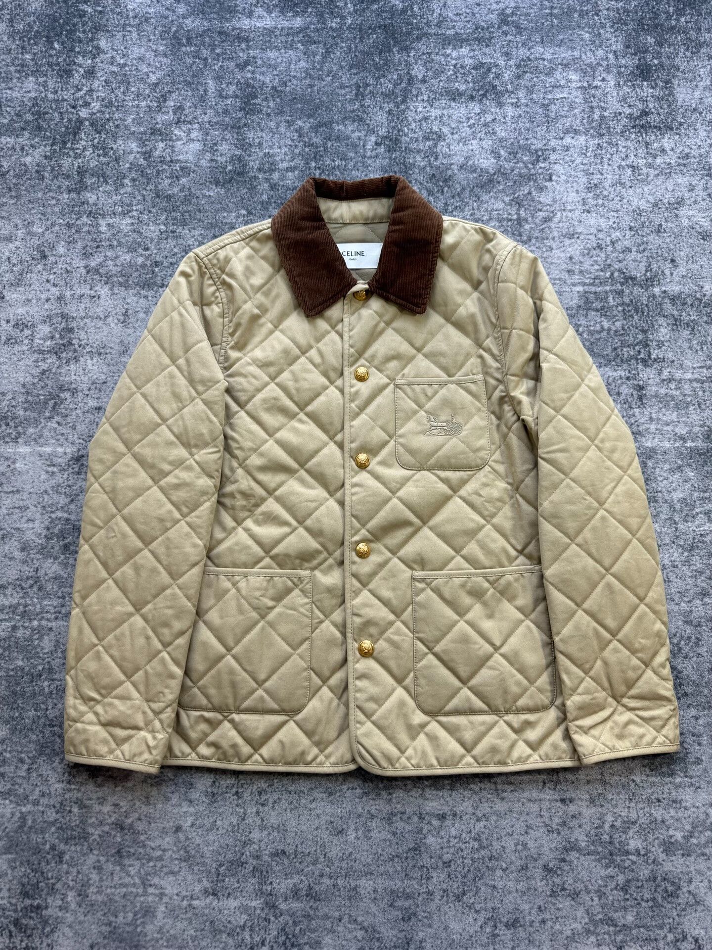 Celine celine khaki quilted jacket with gold buttons Size S / US 4 / IT 40 - 1 Thumbnail