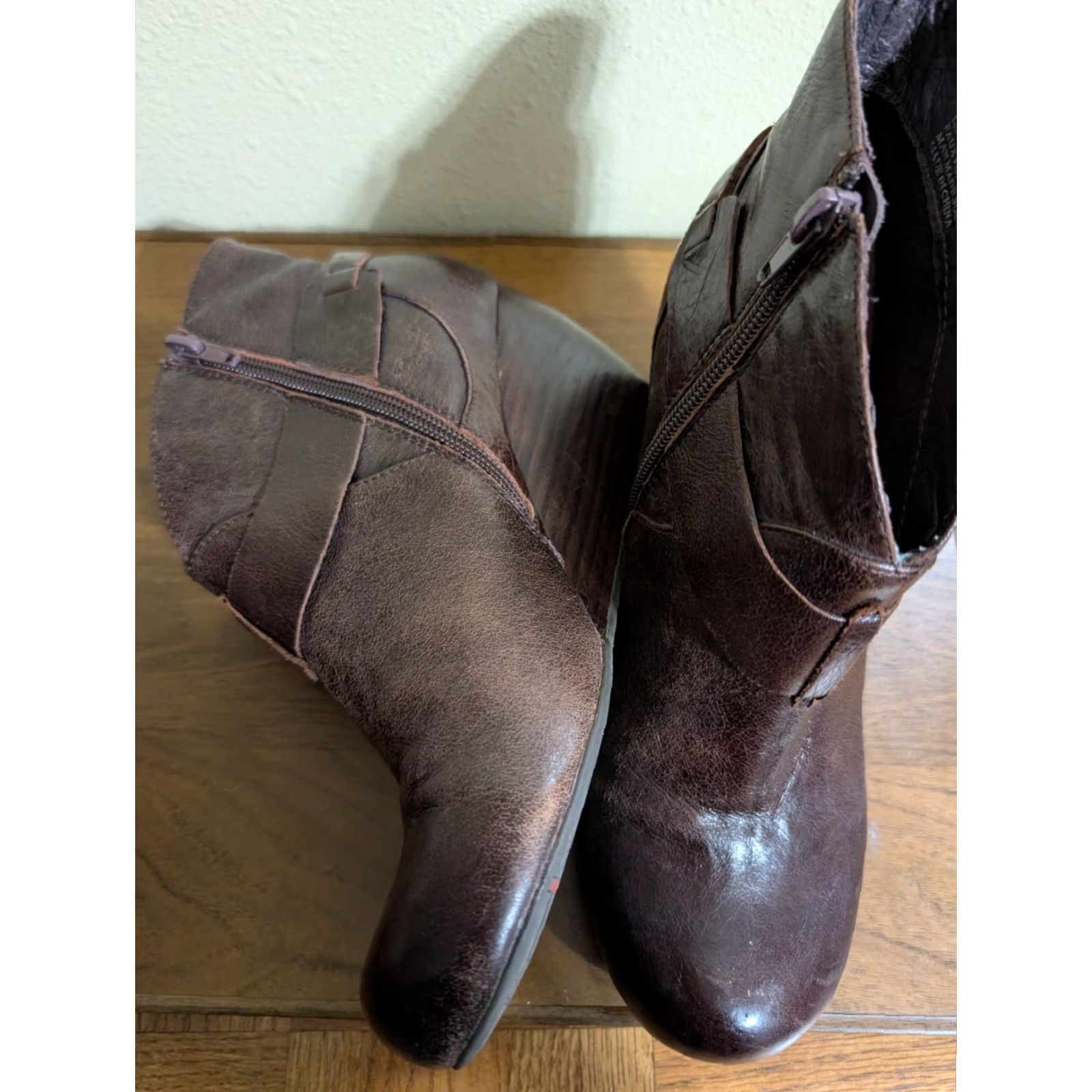 Vintage Miz Mooz NYC Narcissa Estelle Wedge Ankle Boots Brown Leather 8.5 Women's Shoes Size US 9 / IT 39 - 7 Thumbnail