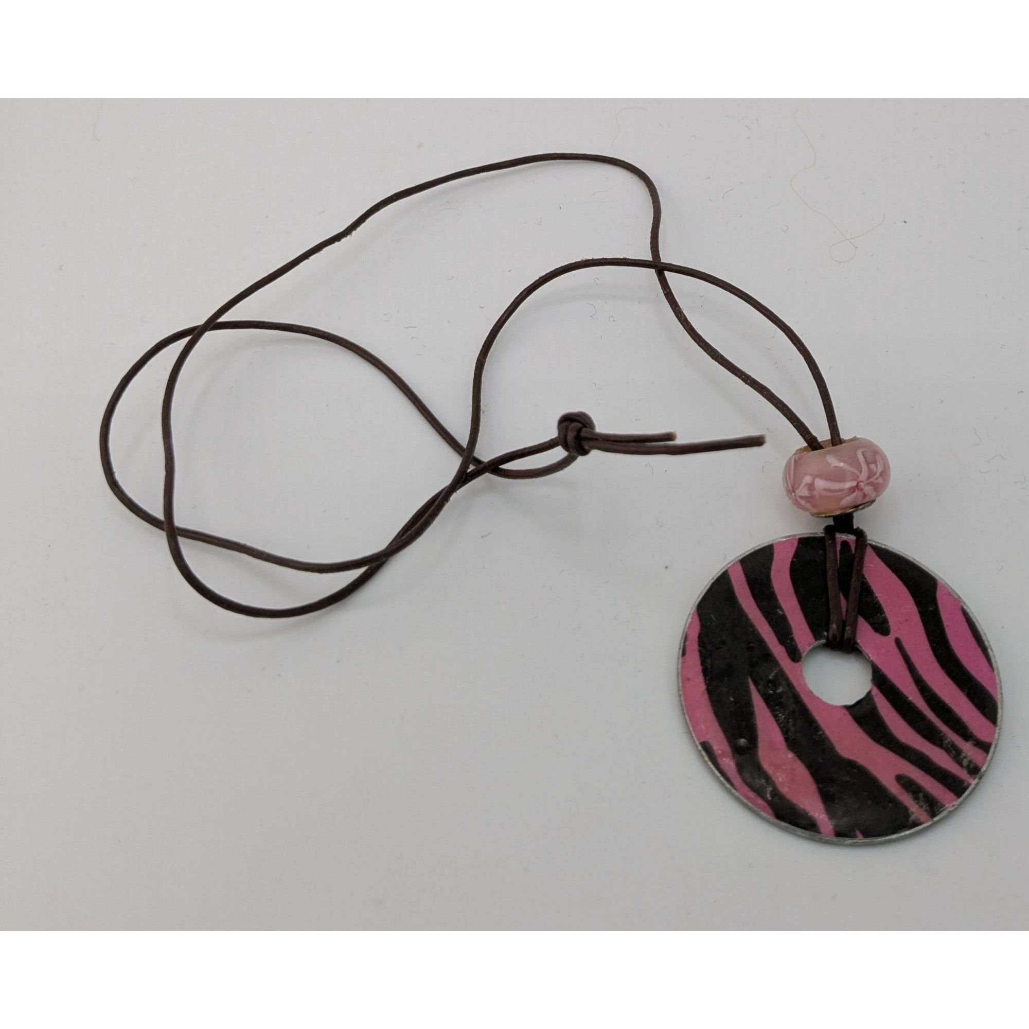 Handmade Pink & Black Zebra Pendant Necklace Handmade With Washer & G Size ONE SIZE - 4 Thumbnail