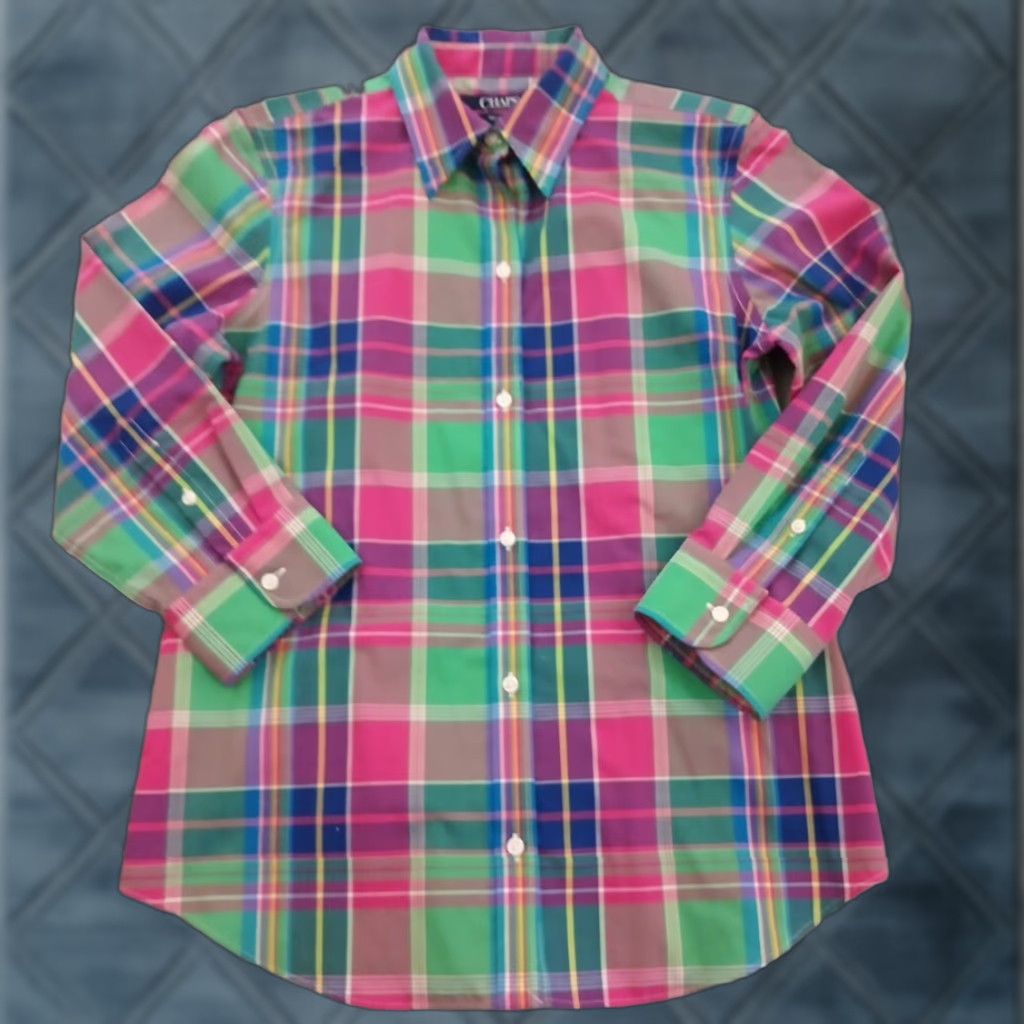 Chaps Chaps Shirt Womens Small Pink Green Plaid Long Sleeve Button Up Cotton Womens Small Pink Plaid Long Sleeve Button Up Cotton Size S / US 4 / IT 40 - 1 Thumbnail