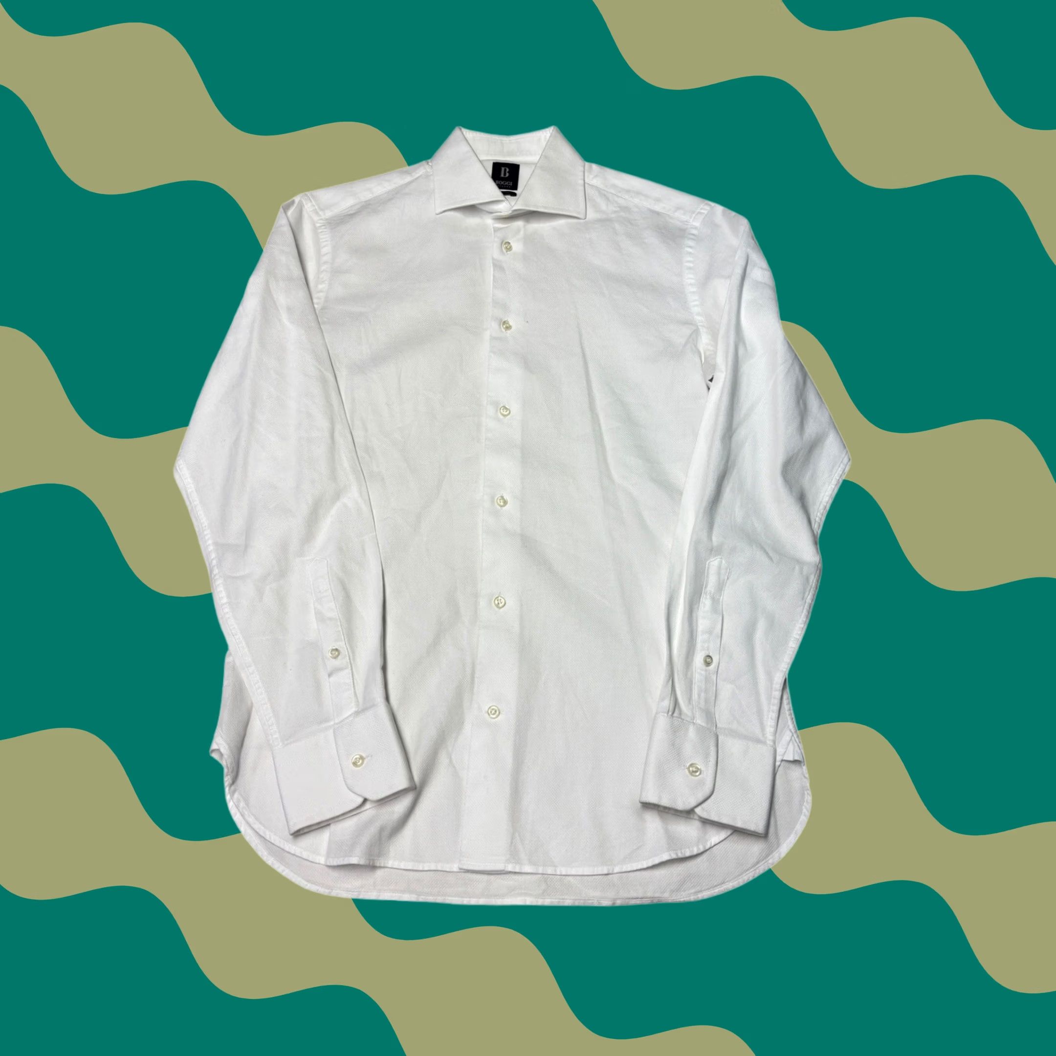 Vintage Boggi Milano Mens Slim Fit White Honeycomb Cotton Dress Shirt 15.5 40 Size 42R - 1 Thumbnail