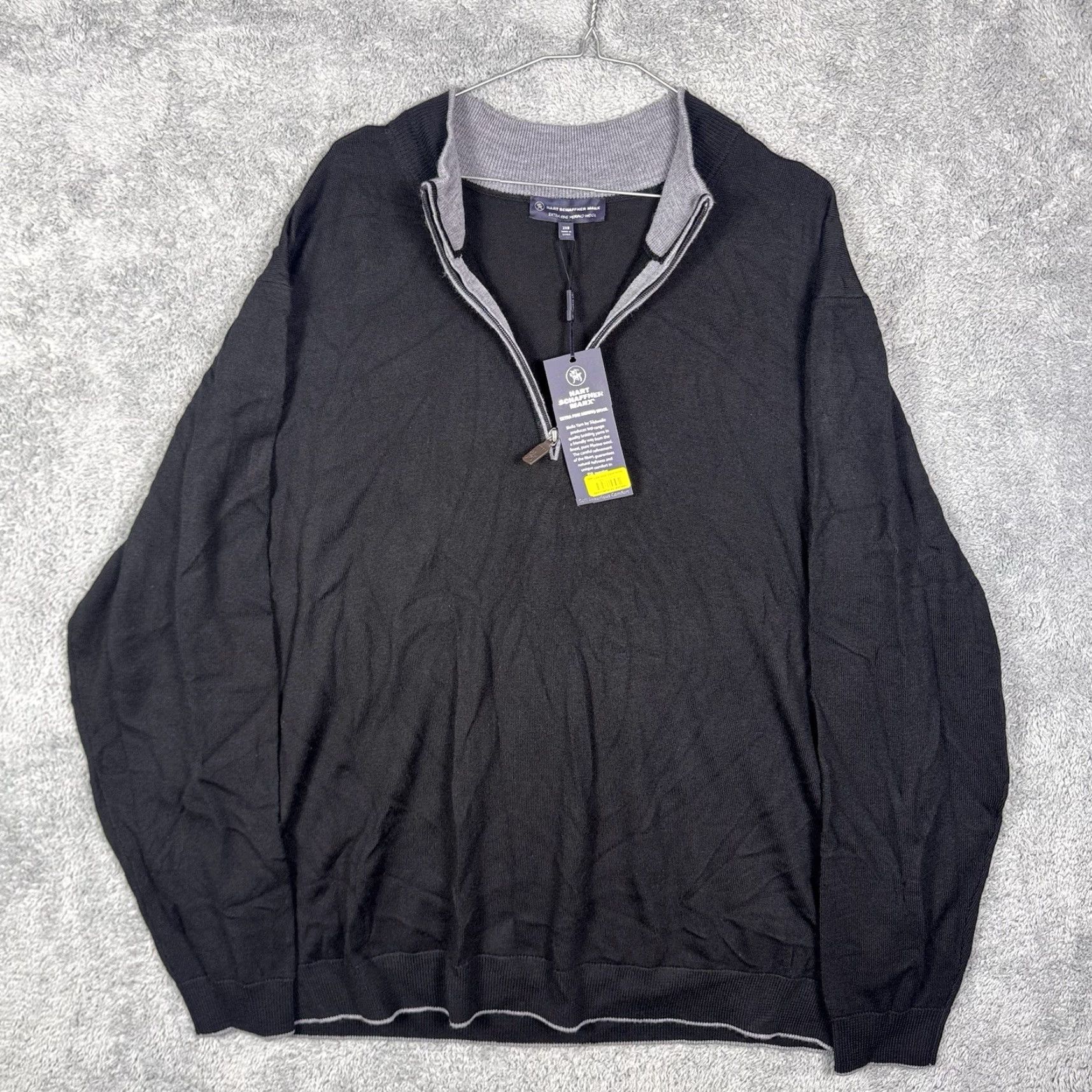 Hart Schaffner Marx Hart Schaffner Marx Sweater Men 2XB Merino Wool 1/4 Zip Pullover Black Big 2X Wool Knit Pullover Winter Fall Spring Classic 1/4 Zip Mens Size US XXL / EU 58 / 5 - 2 Thumbnail