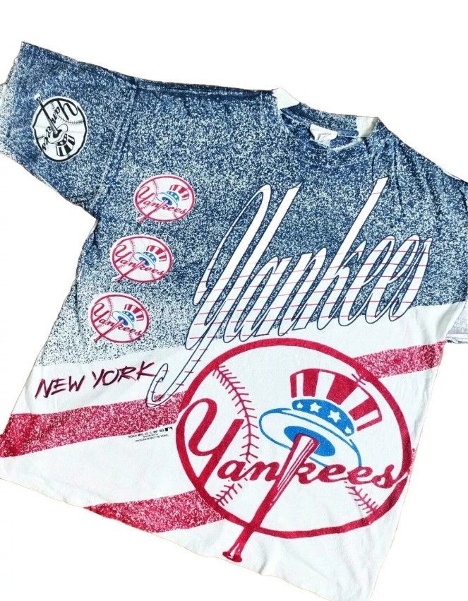 Rare Vintage New York Yankees All over print 1991 T-Shirt